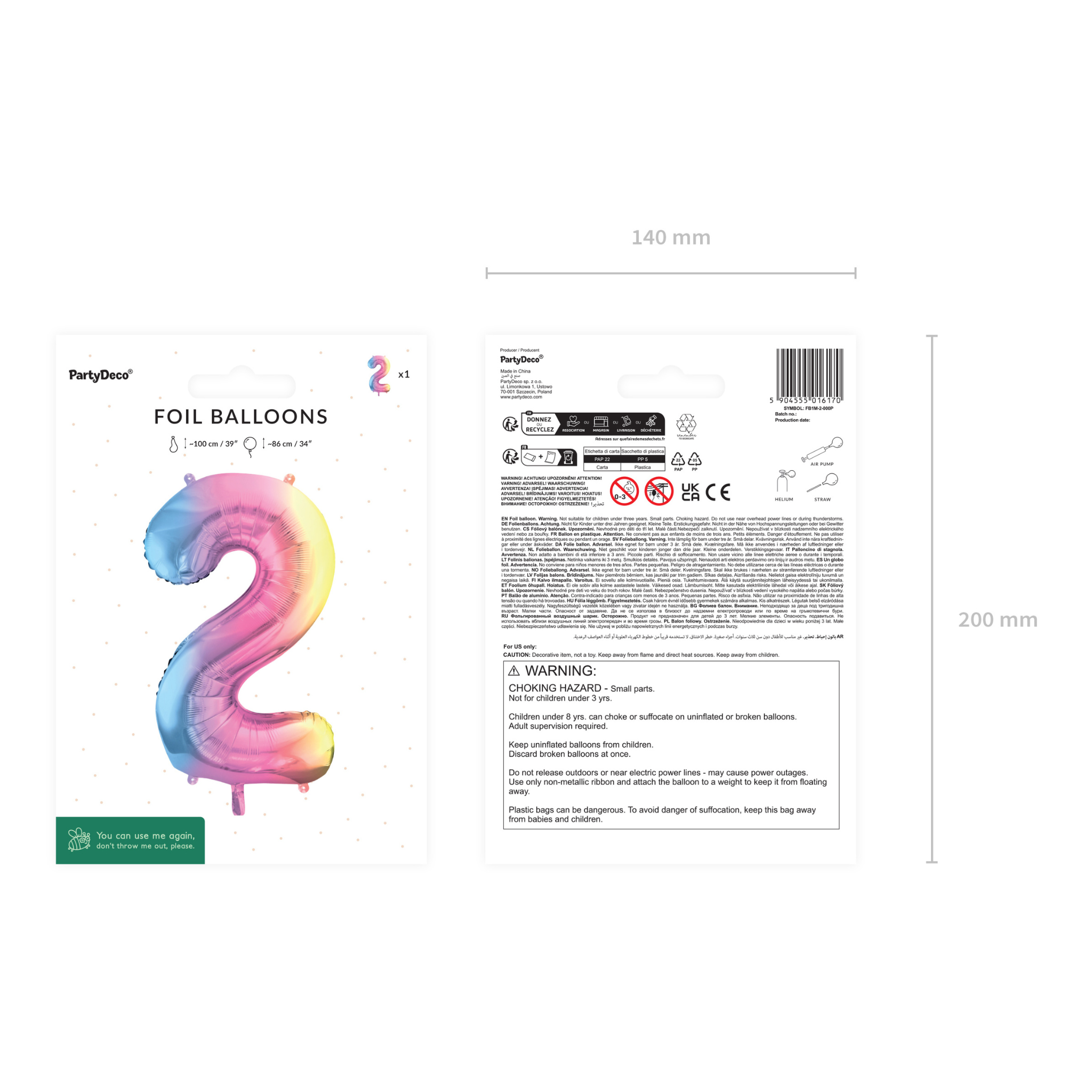 Folienballon XXL Zahl Regenbogen-Pastell -hey-Party.de- Folienballons -#Variante_