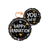 Folienballon Rund Zweiseitig "You did it! / Happy Graduation" schwarz -hey-Party.de- Folienballons -#Variante_