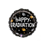 Folienballon Rund Zweiseitig "You did it! / Happy Graduation" schwarz -hey-Party.de- Folienballons -#Variante_