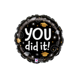 Folienballon Rund Zweiseitig "You did it! / Happy Graduation" schwarz -hey-Party.de- Folienballons -#Variante_