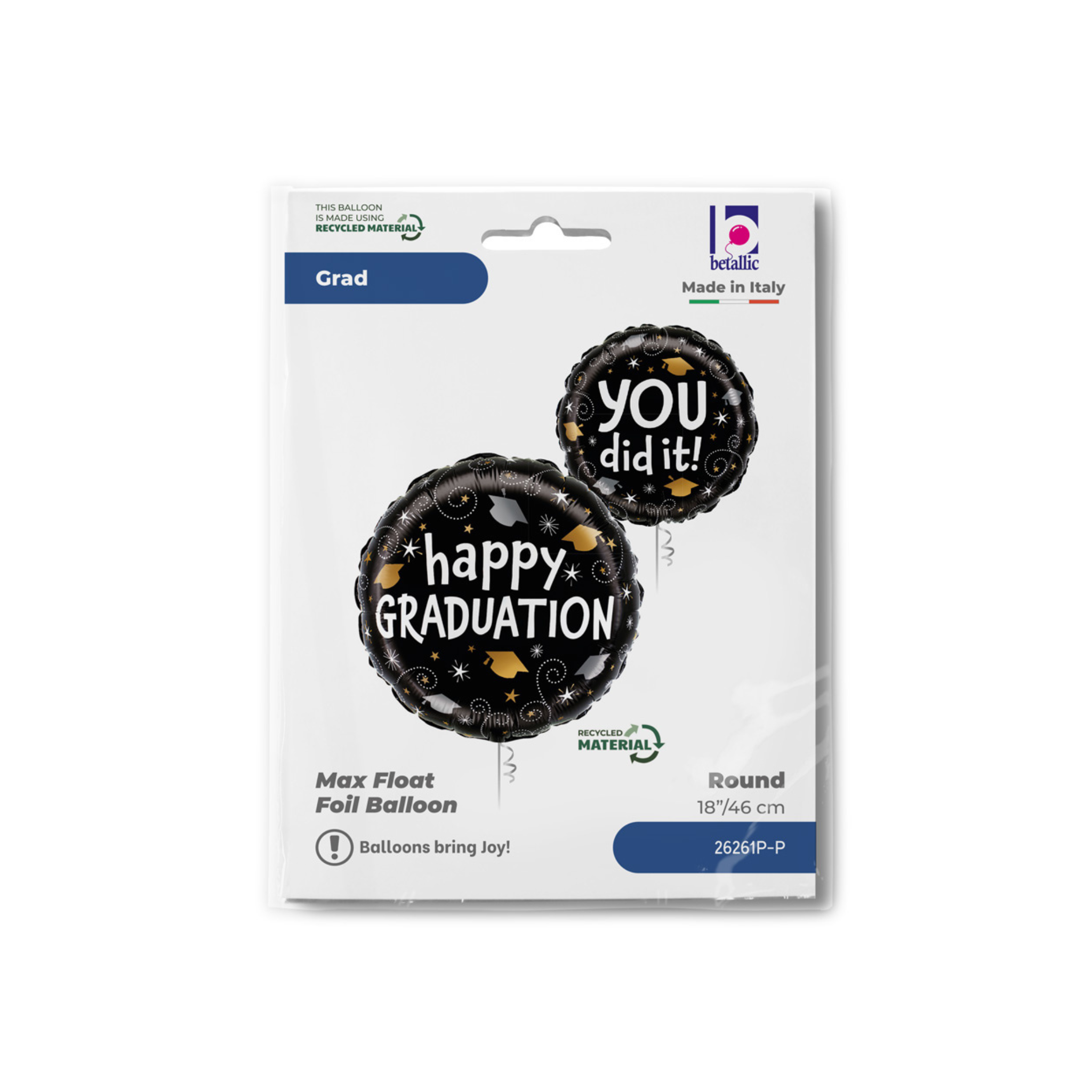 Folienballon Rund Zweiseitig "You did it! / Happy Graduation" schwarz -hey-Party.de- Folienballons -#Variante_
