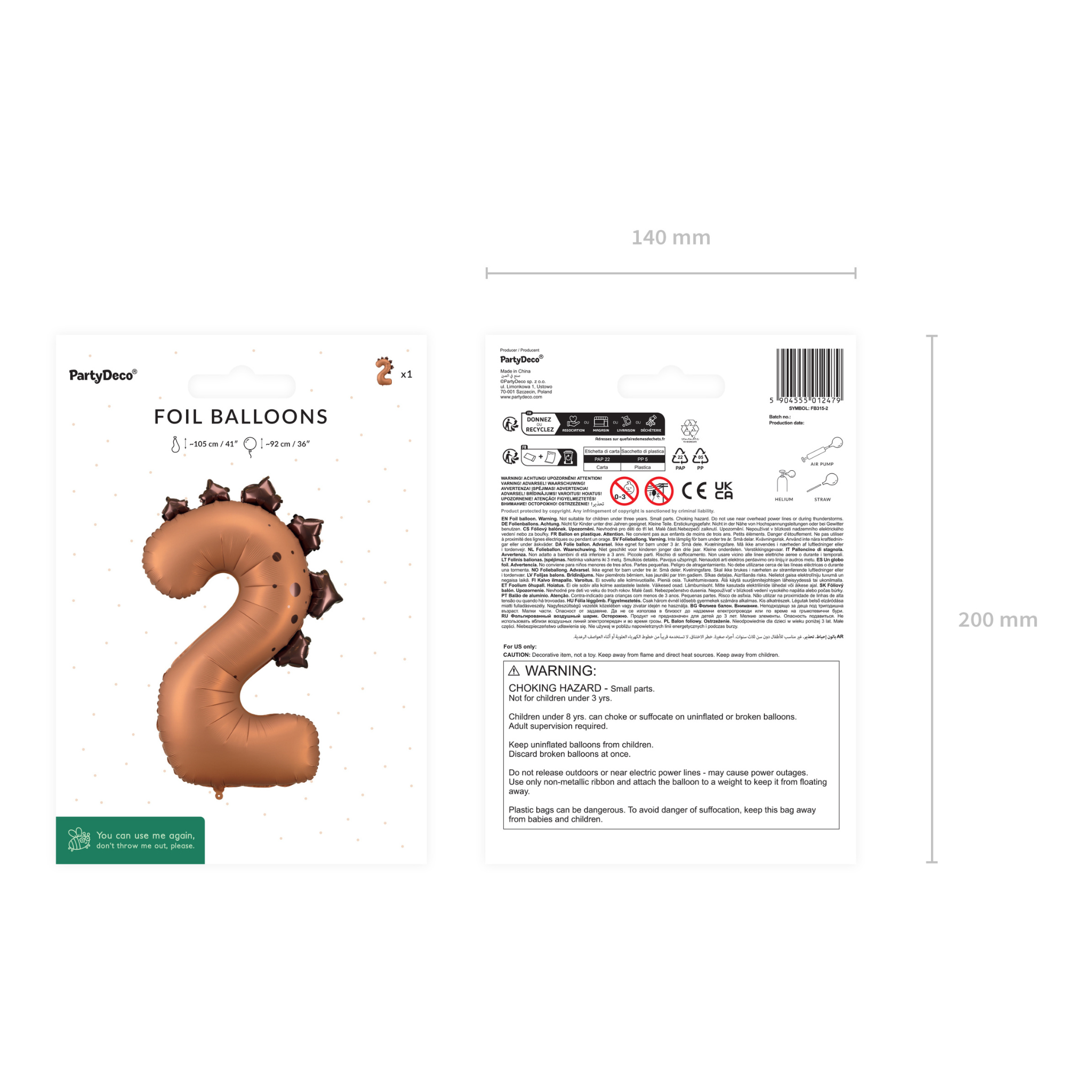 Folienballon Zahl 2 Dinosaurier -hey-Party.de- Folienballons -#Variante_