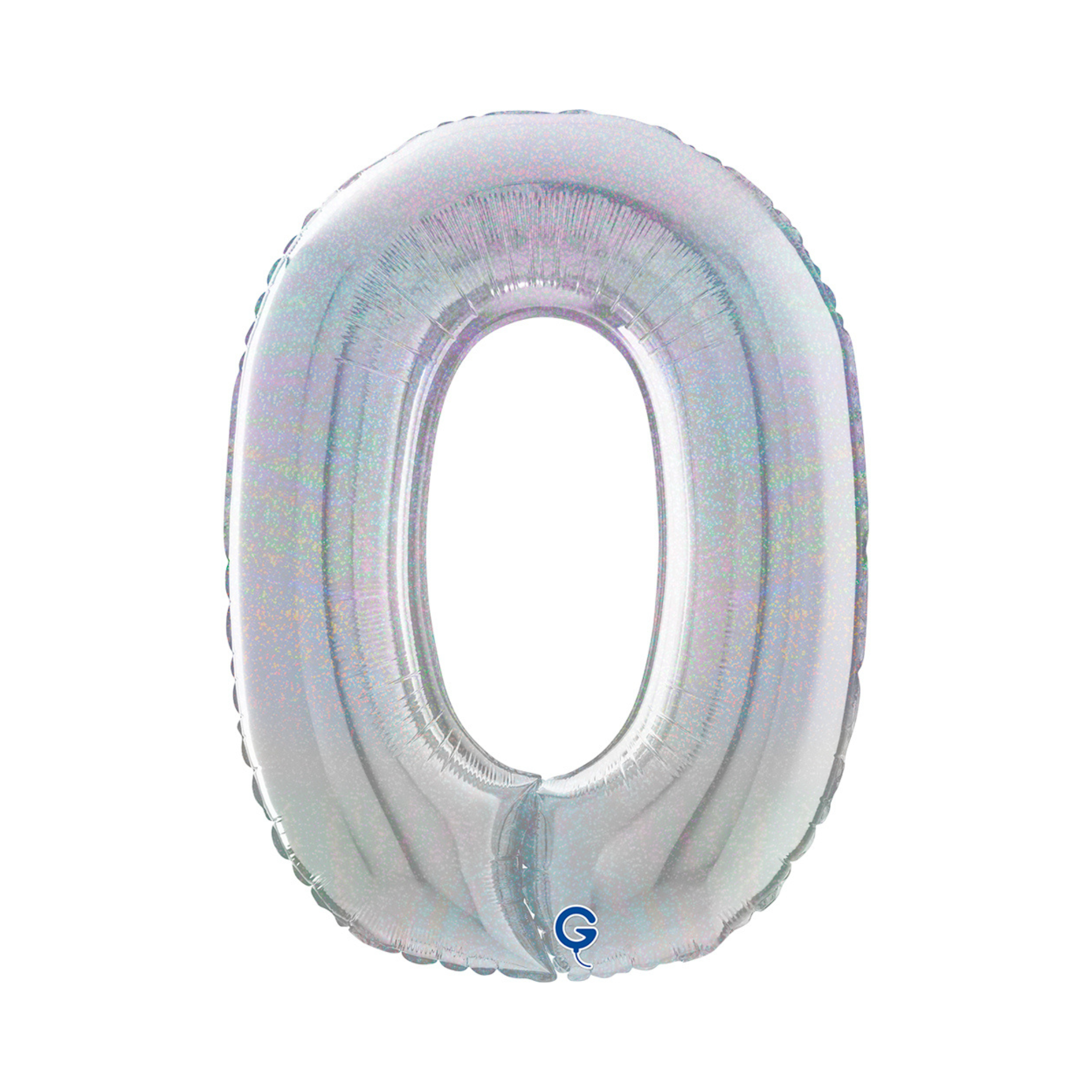 Folienballon Zahl Mittelgroß Holographisch, ca. 72 cm -#Variante_ Zahl 0