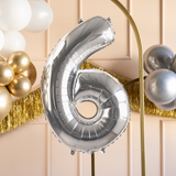 Folienballon Zahl Mittelgroß Silber -hey-Party.de- Folienballons -#Variante_