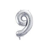 Folienballon Zahl Mittelgroß Silber -hey-Party.de- Folienballons -#Variante_ Zahl 9