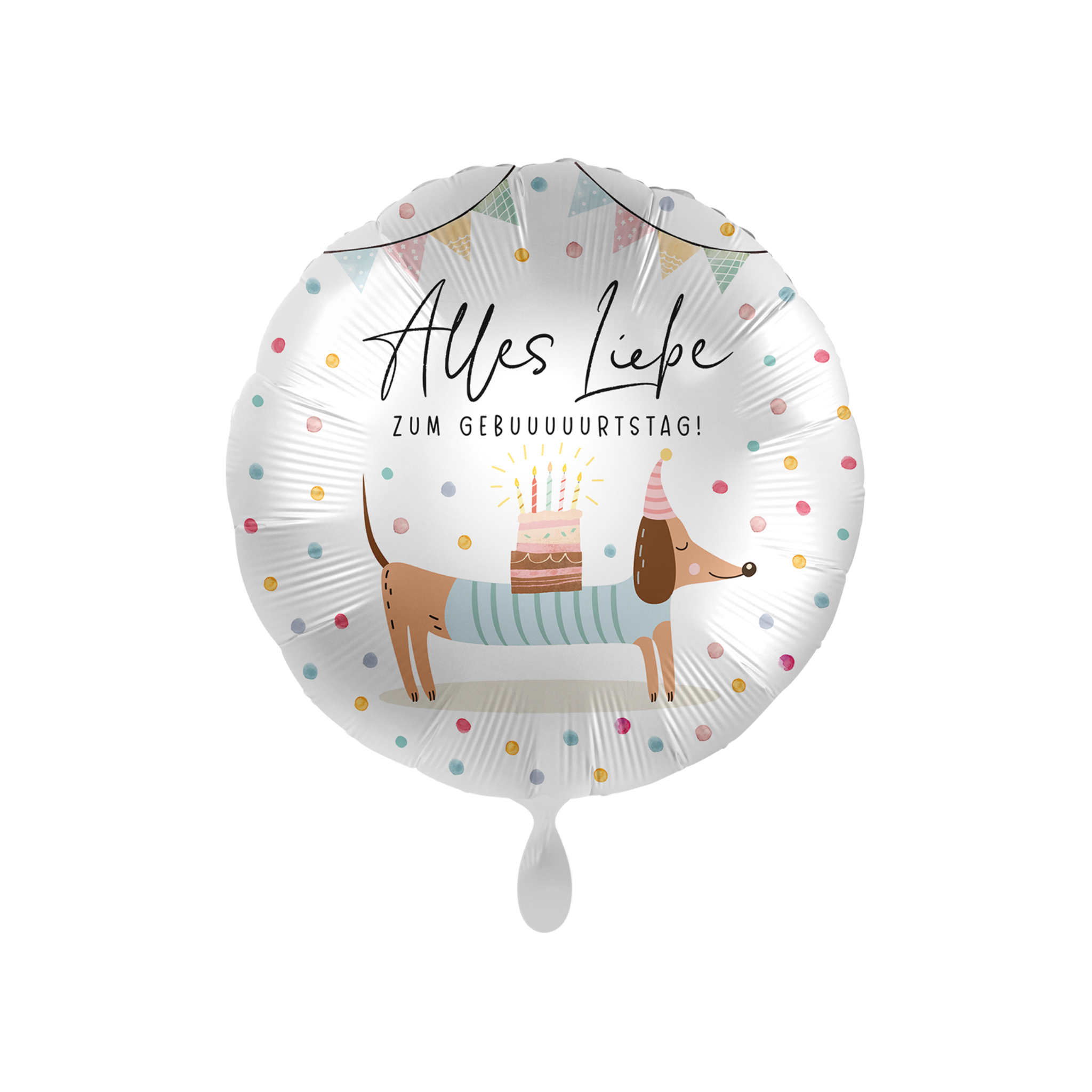 Folienballon rund "Gebuuuurtstag" Dackel -hey-Party.de- Folienballons -#Variante_