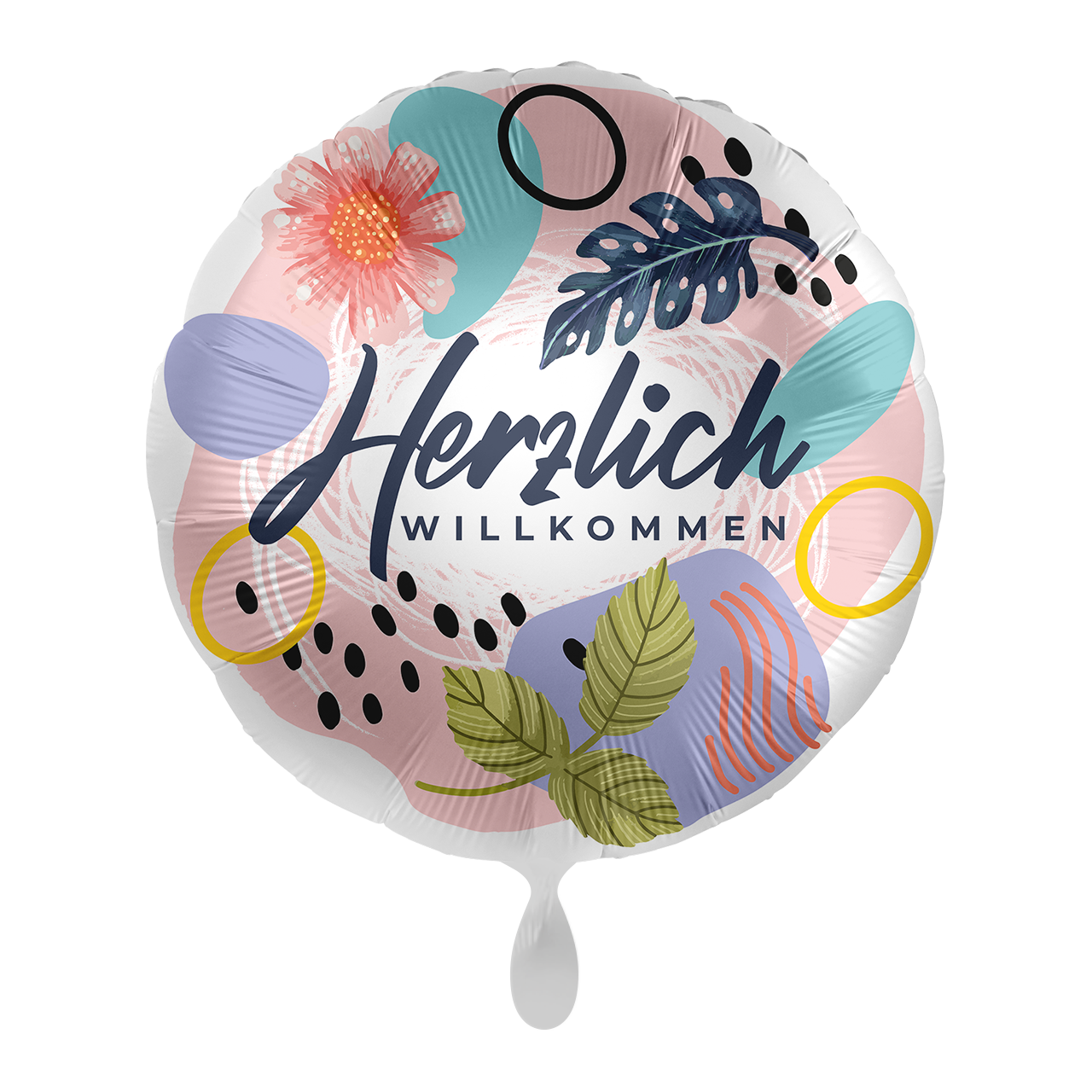 Folienballon rund "Herzlich Willkommen" Tropical -hey-Party.de- Folienballons -#Variante_