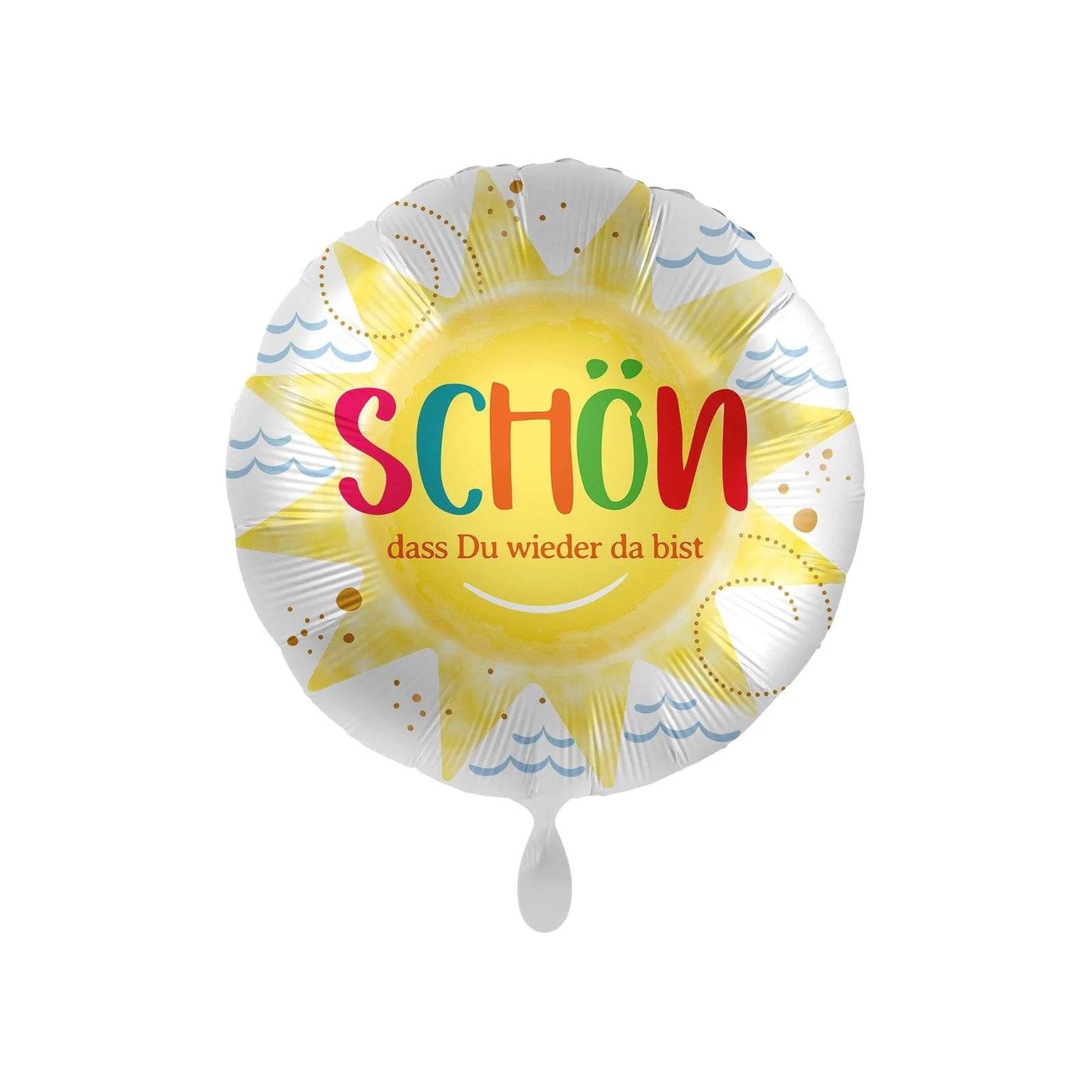 Folienballon rund "Schön dass du wieder da bist" Sonne, ca. 35 cm