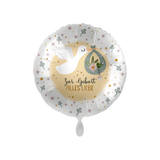 Folienballon rund Storch "Zur Geburt...", Gold, ca. 35 cm