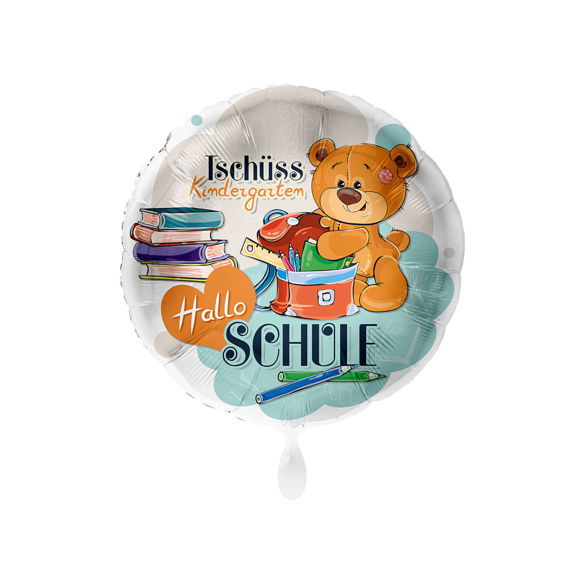 Folienballon rund "Tschüss Kindergarten - Hallo Schule" Bunt -hey-Party.de- Folienballons -#Variante_