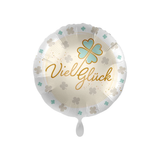 Folienballon rund "Viel Glück", Gold/Mint, ca. 35 cm