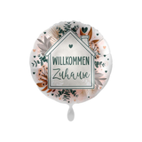 Folienballon rund Willkommen Zuhause mit Blumen, ca. 35 cm