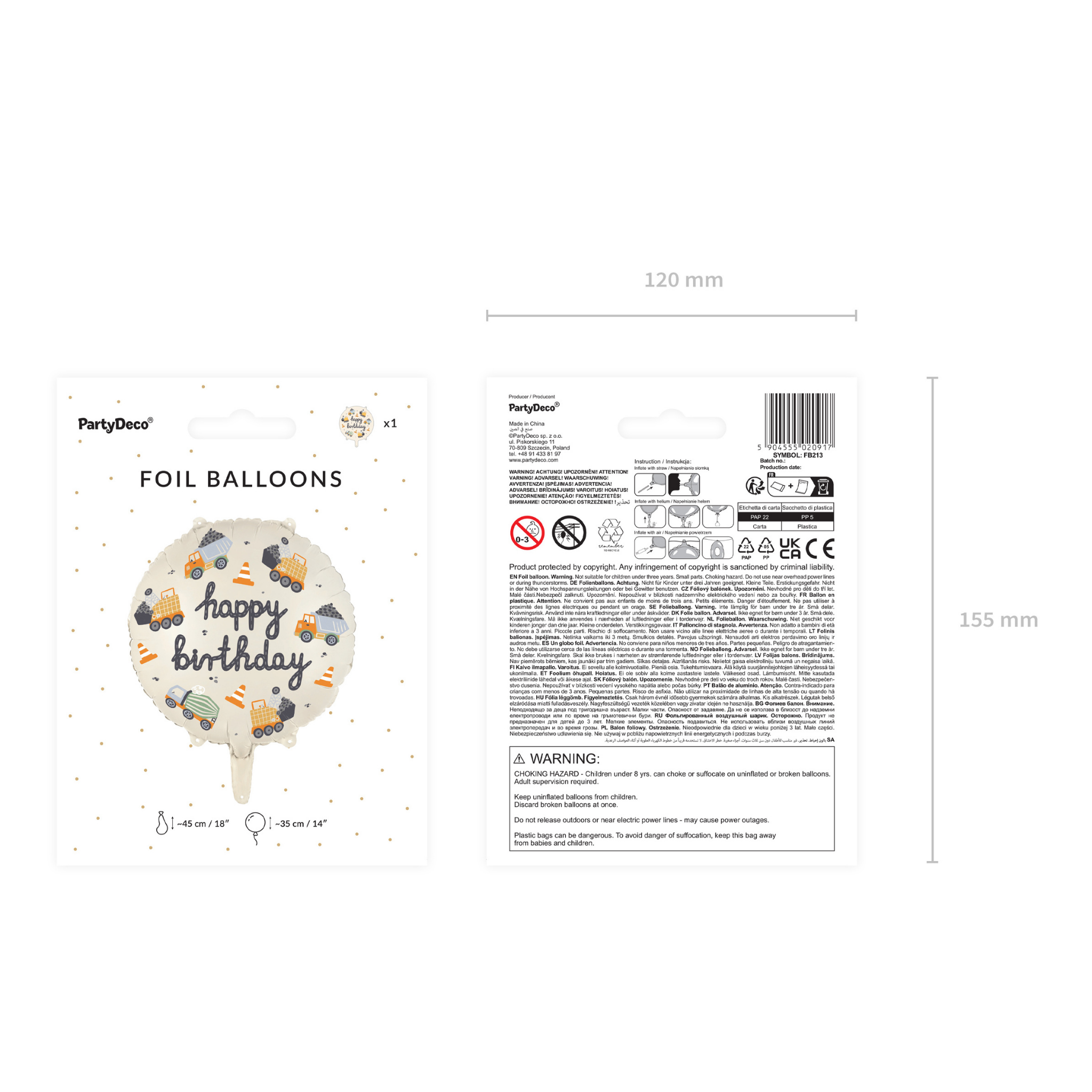 Folienballon rund "Happy Birthday" Baustelle -hey-Party.de- Folienballons -#Variante_