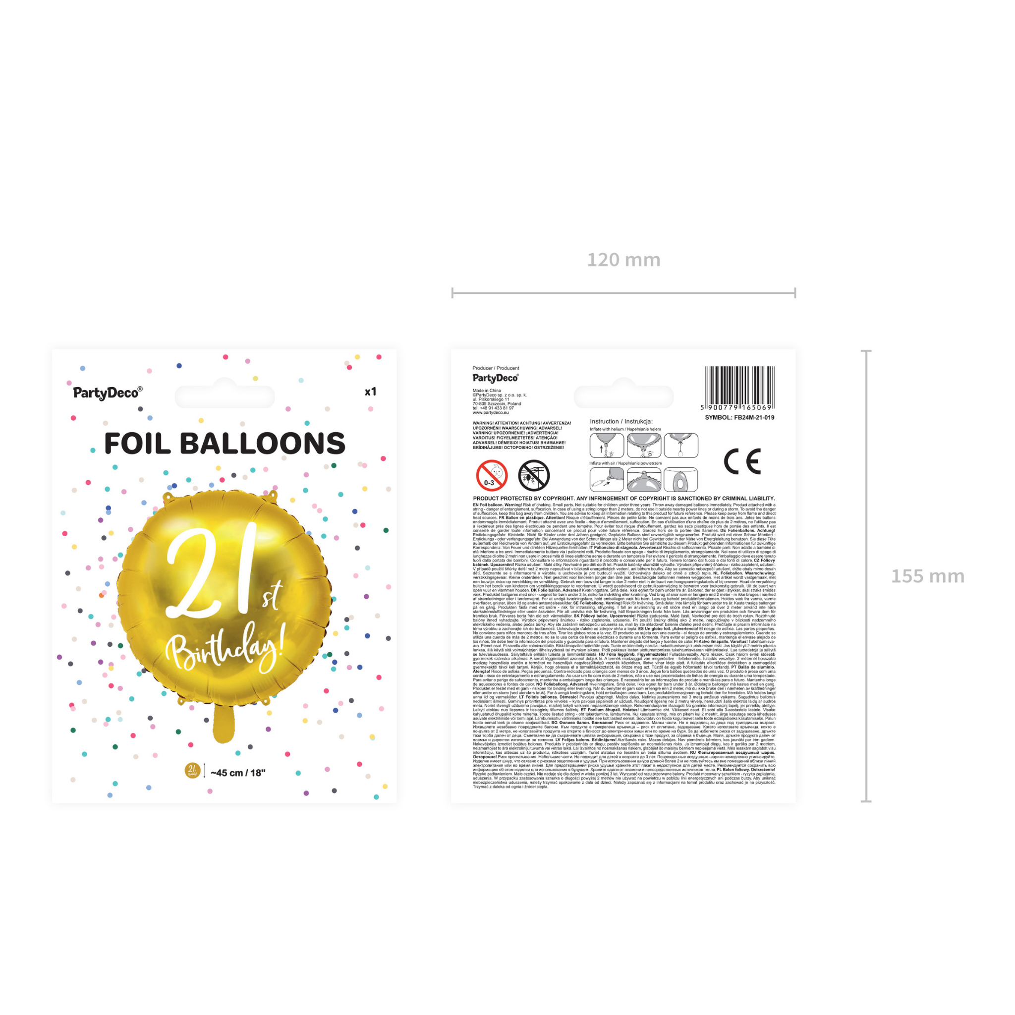 Folienballon rund "21th Birthday" -hey-Party.de- Folienballons -#Variante_