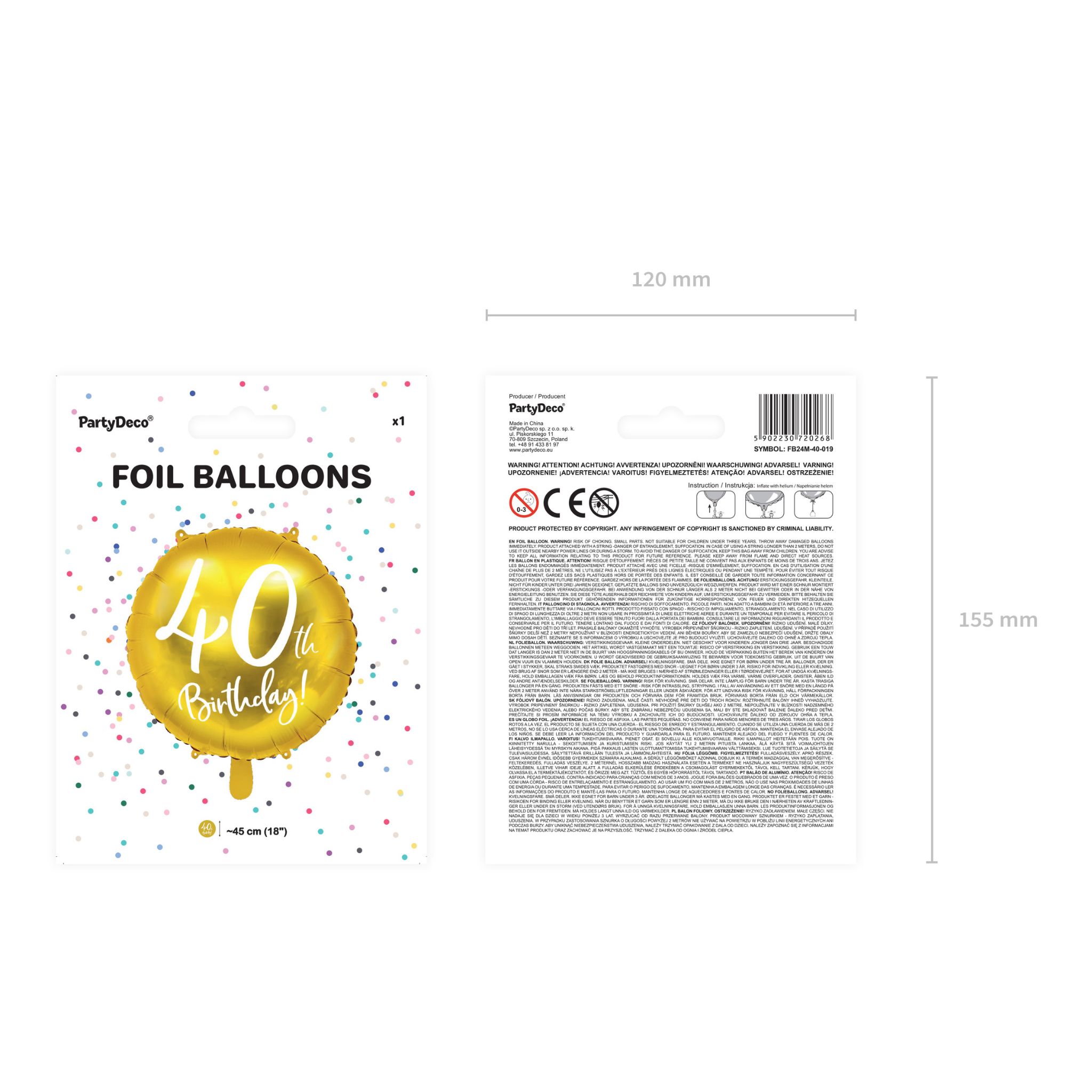 Folienballon rund "40th Birthday" Gold -hey-Party.de- Folienballons -#Variante_