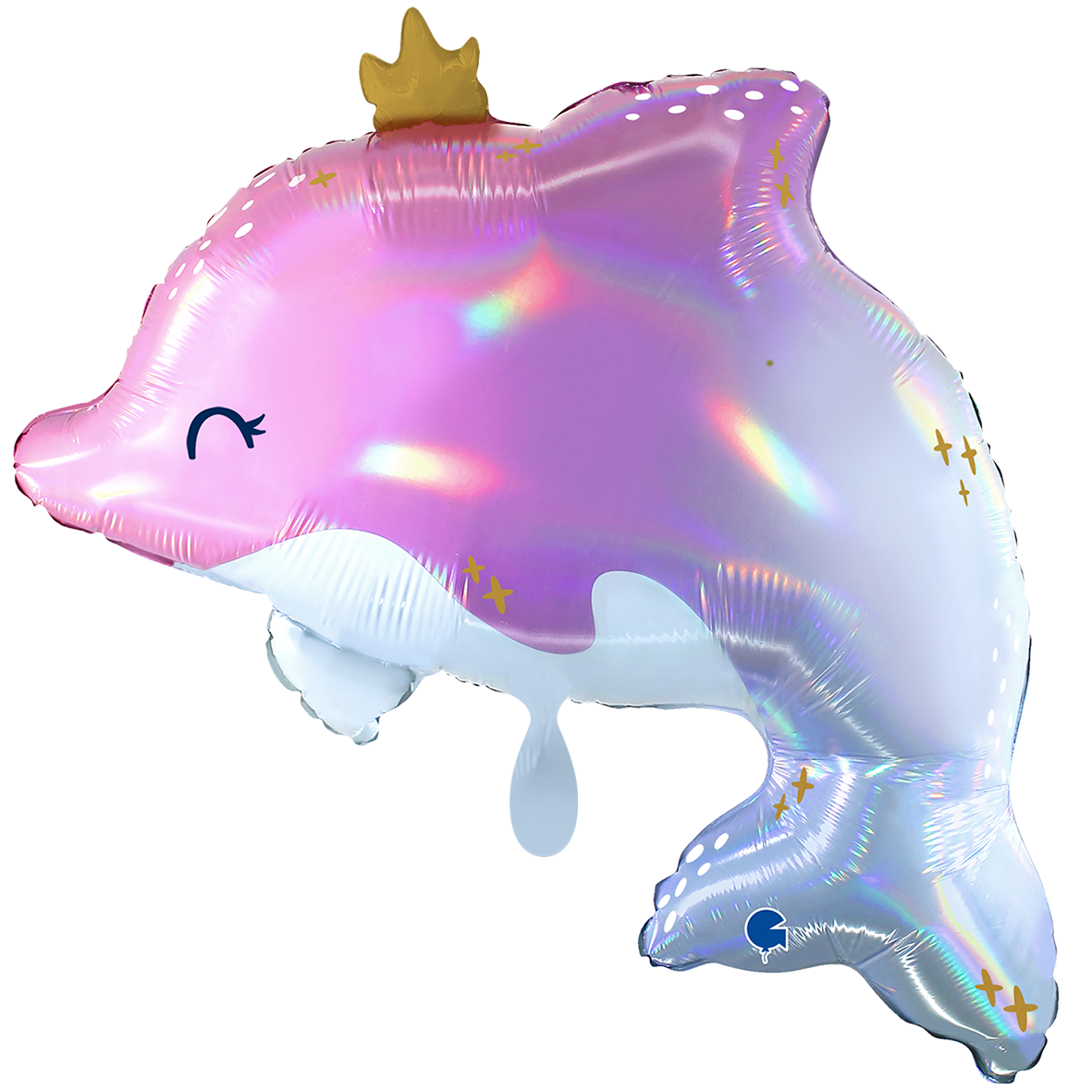 Folienballon Delfin mit Krone, Rosa, 62 x 57 cm