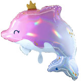 Folienballon Delfin mit Krone, Rosa, 62 x 57 cm