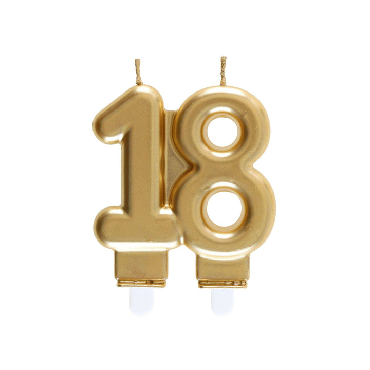Geburtstagskerze "18", Gold Zahlenkerzen Hey Party