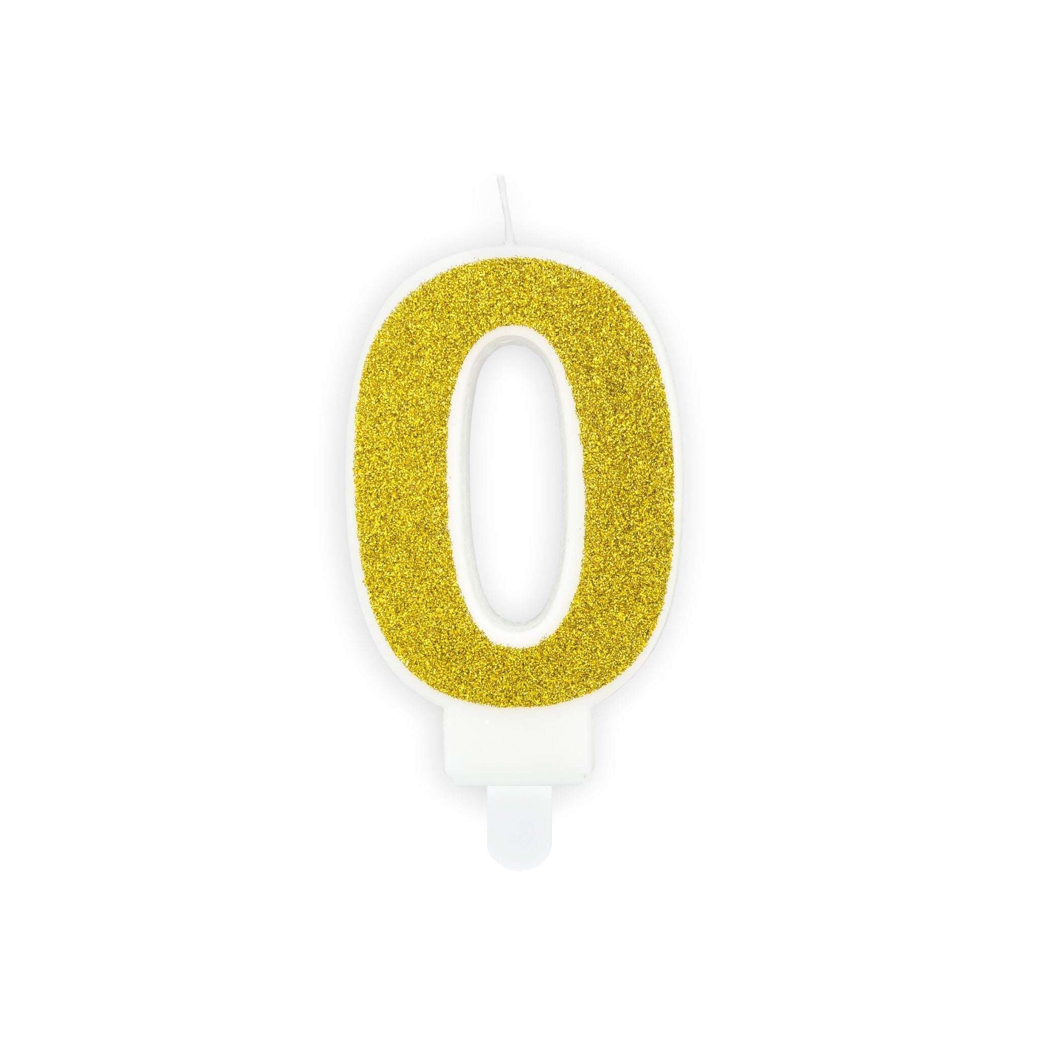 Zahlenkerze Glitzer Gold -hey-Party.de- Zahlenkerzen -#Variante_ Zahl 0