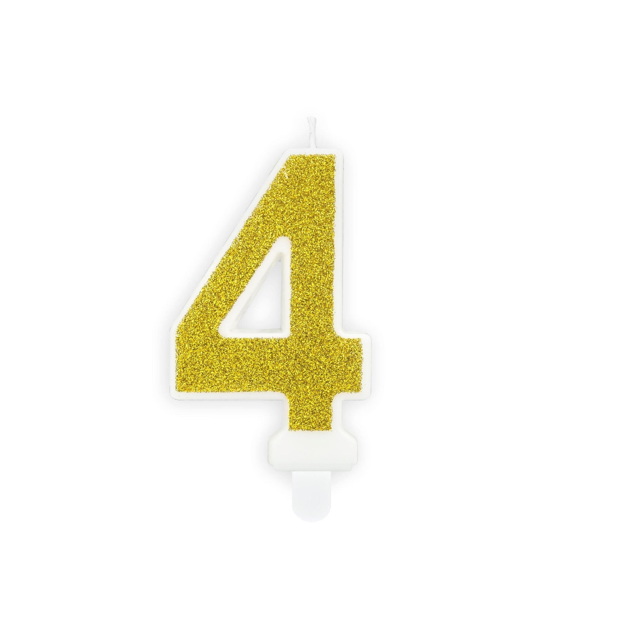 Zahlenkerze Glitzer Gold -hey-Party.de- Zahlenkerzen -#Variante_ Zahl 4