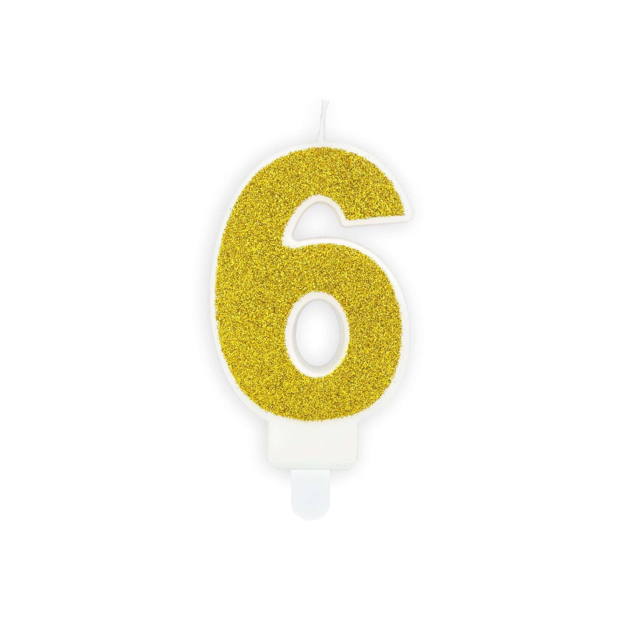 Zahlenkerze Glitzer Gold -hey-Party.de- Zahlenkerzen -#Variante_ Zahl 6