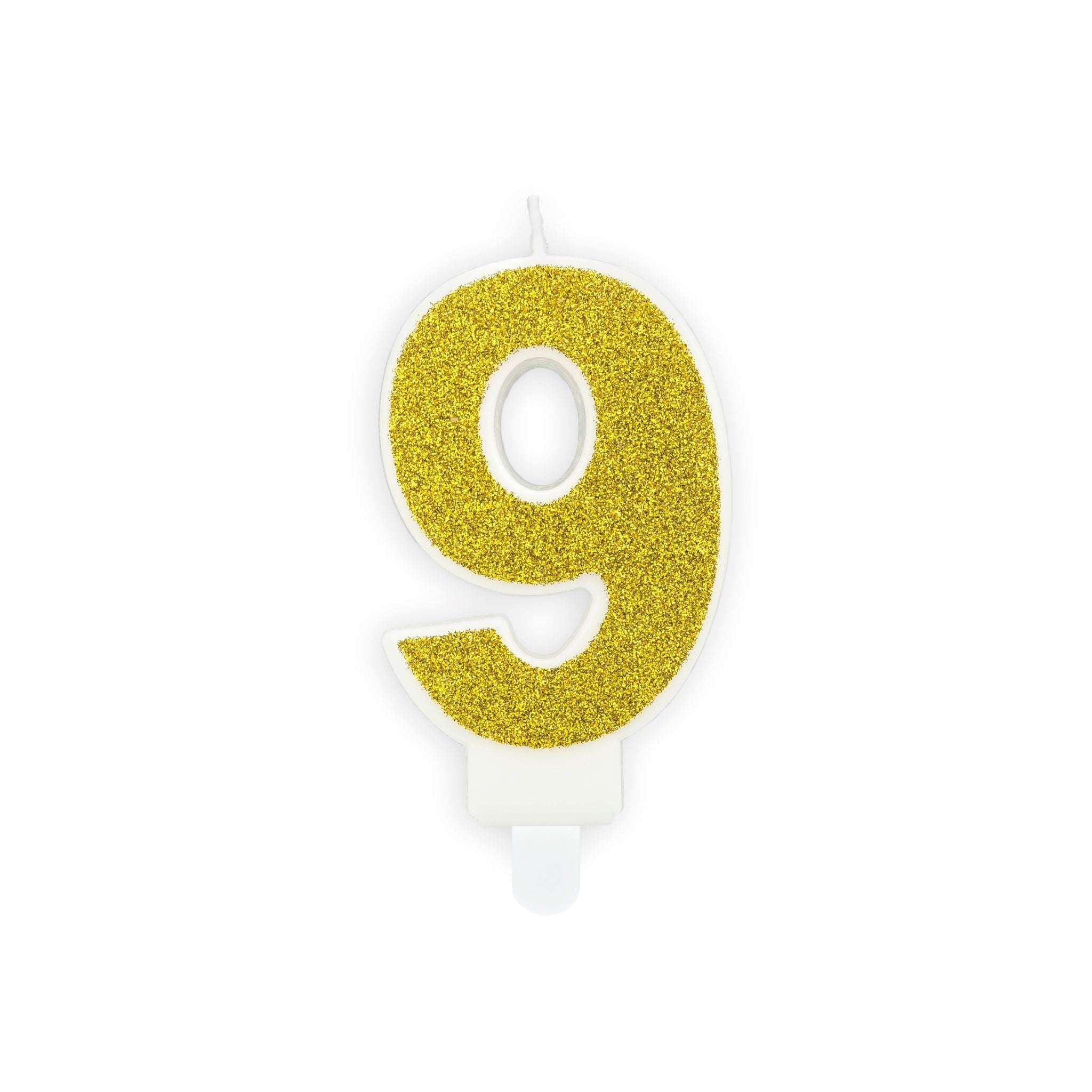 Zahlenkerze Glitzer Gold -hey-Party.de- Zahlenkerzen -#Variante_ Zahl 9