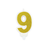 Zahlenkerze Glitzer Gold -hey-Party.de- Zahlenkerzen -#Variante_ Zahl 9
