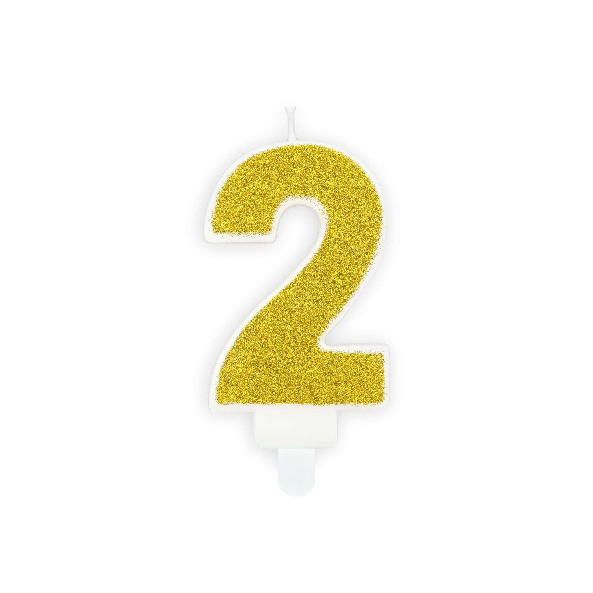 Zahlenkerze Glitzer Gold -hey-Party.de- Zahlenkerzen -#Variante_ Zahl 2