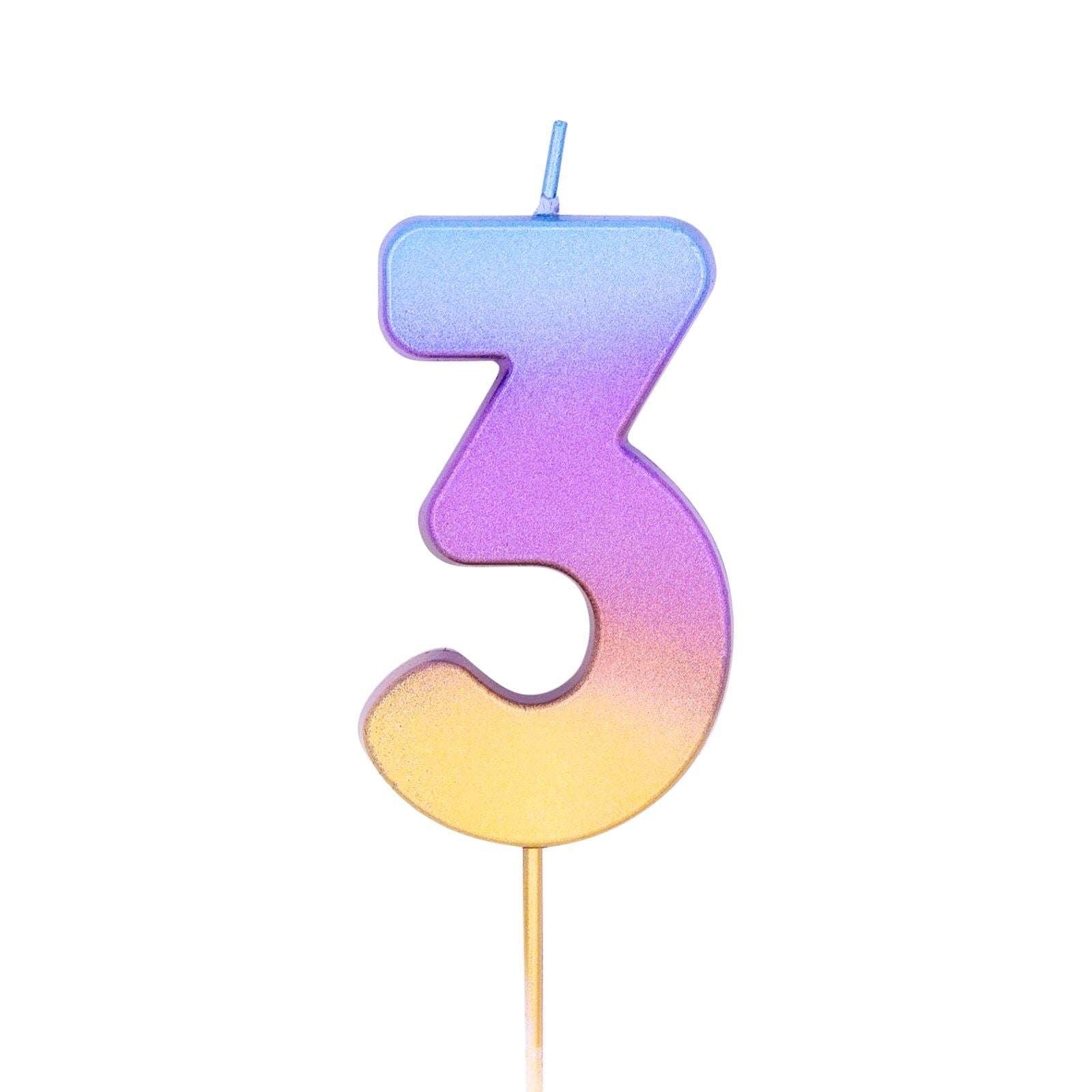 Zahlenkerze in Rainbow Ombre -hey-Party.de- Zahlenkerzen -#Variante_ Zahl 3
