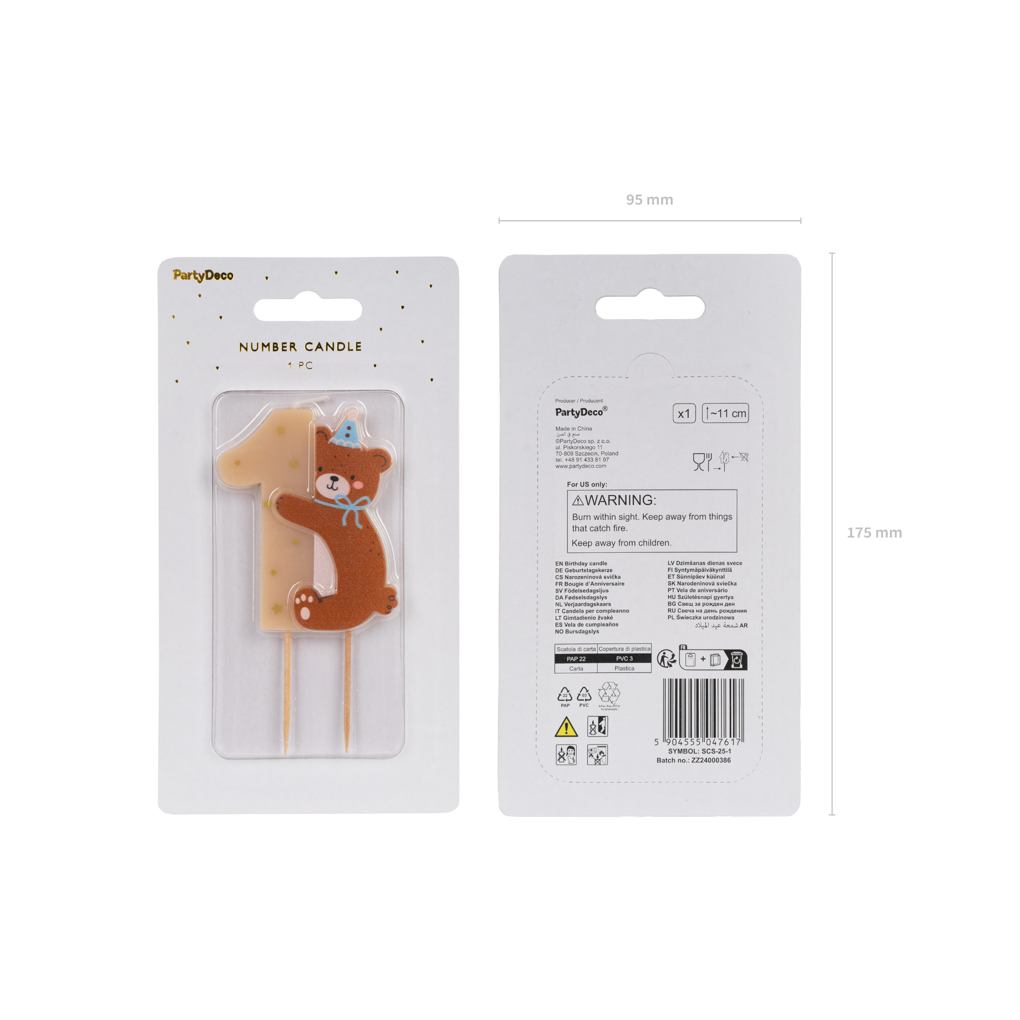 Zahlenkerze "1" Teddybär -hey-Party.de- Zahlenkerzen -#Variante_