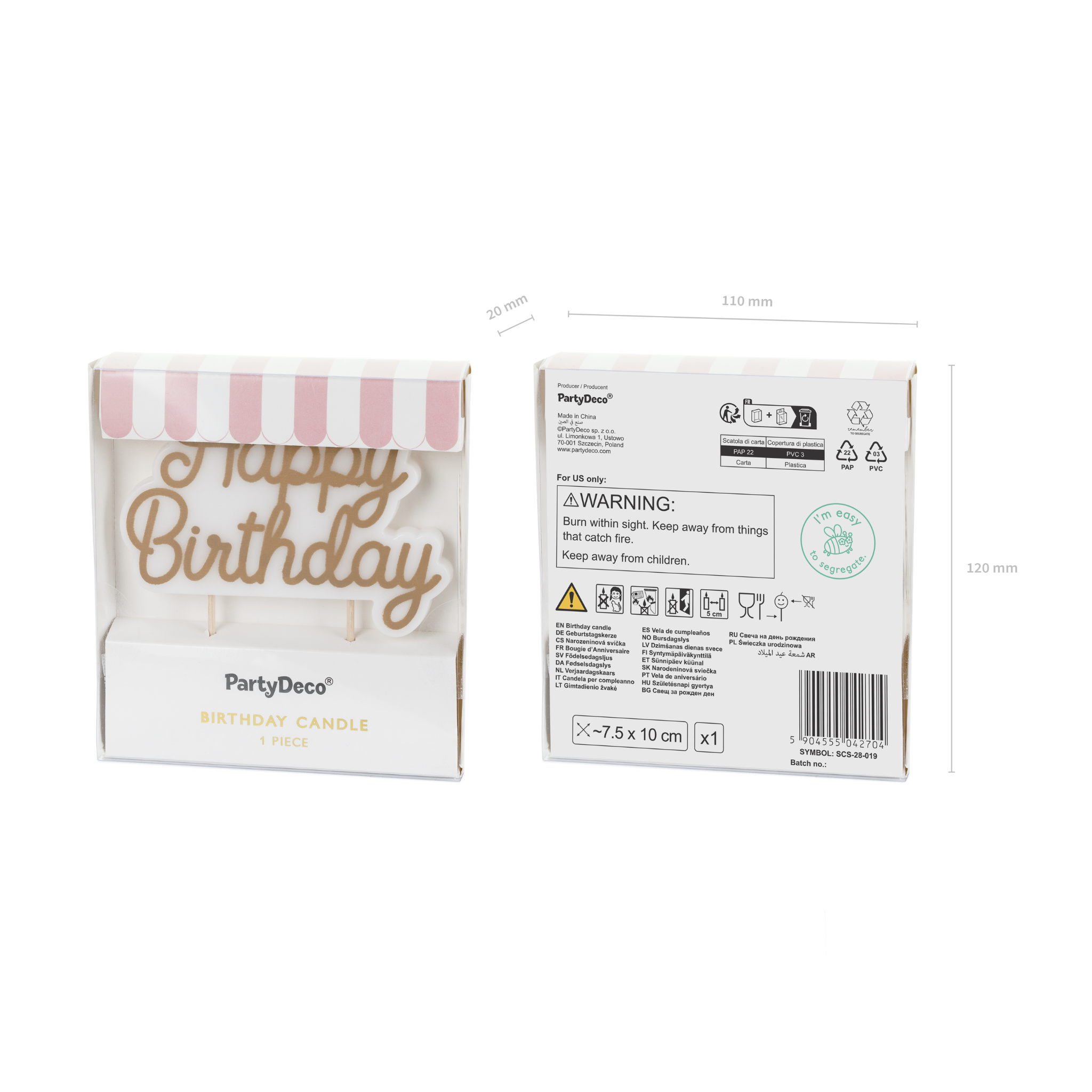 Geburtstagskerze "Happy Birthday" Gold -hey-Party.de- Geburtstagskerzen -#Variante_