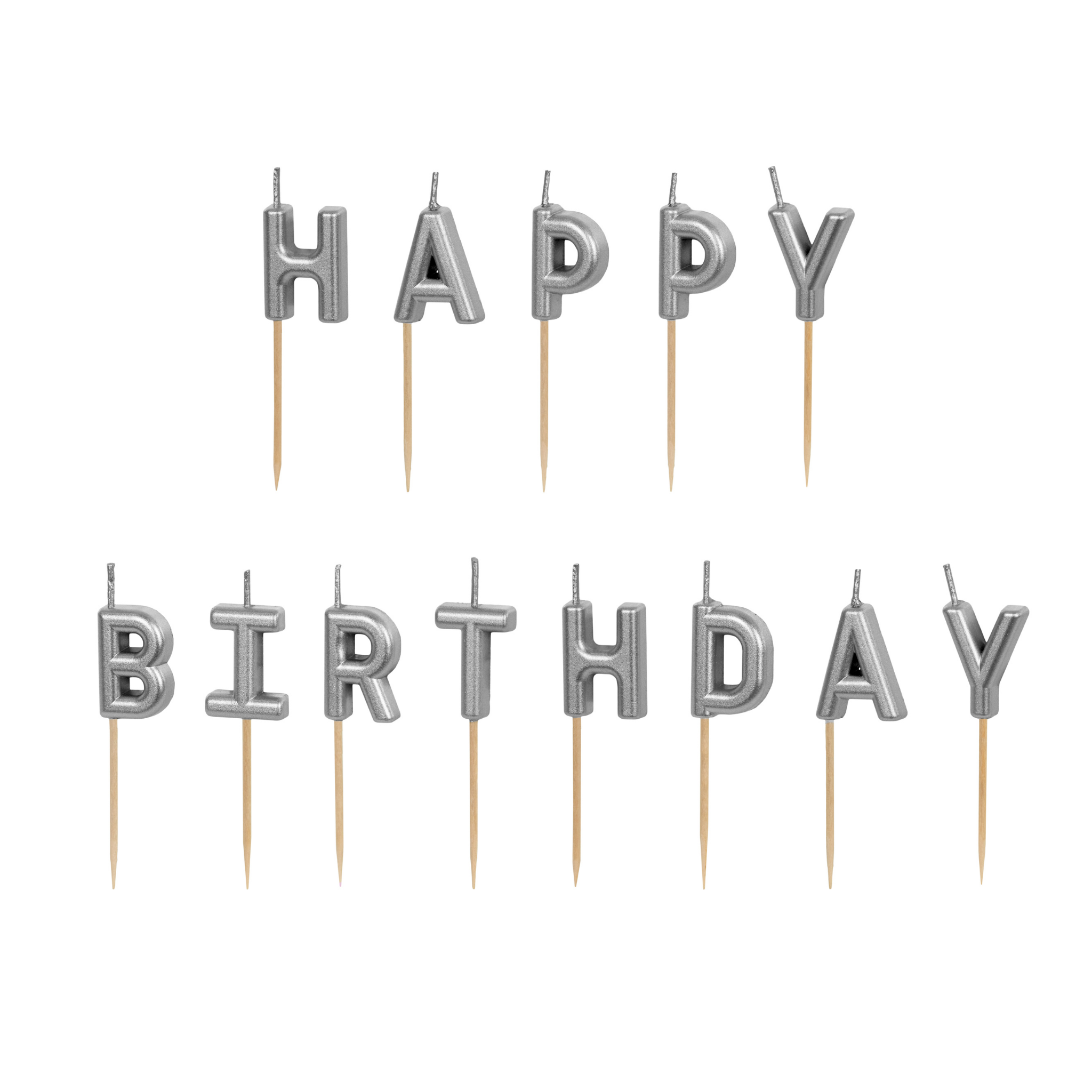 Geburtstagskerzen "Happy Birthday" Silber -hey-Party.de- Geburtstagskerzen -#Variante_