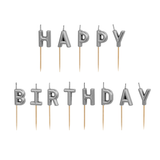 Geburtstagskerzen "Happy Birthday" Silber