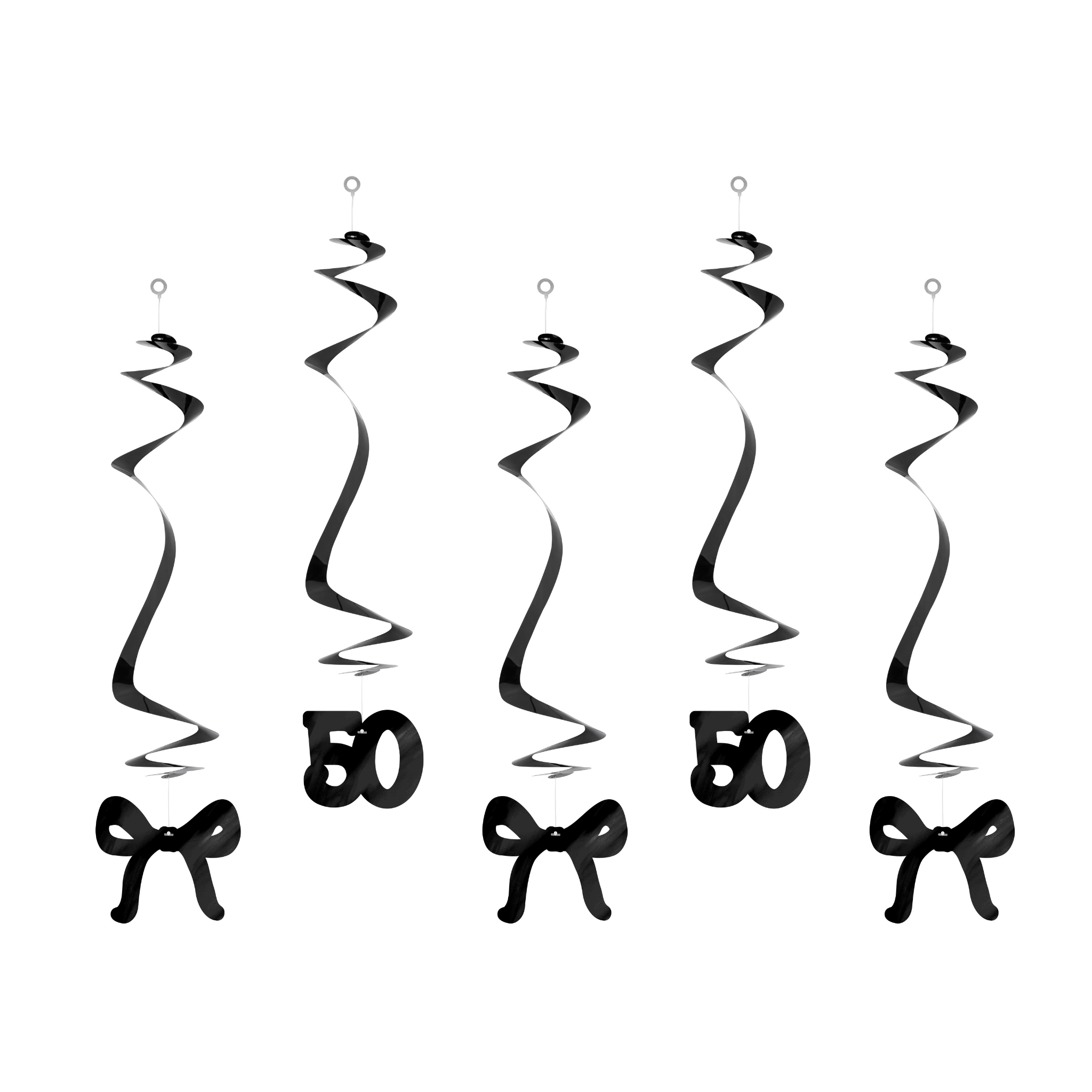 Spiral-Hängedeko "50" mit Schleifen Schwarz -hey-Party.de- Hängedekoration -#Variante_