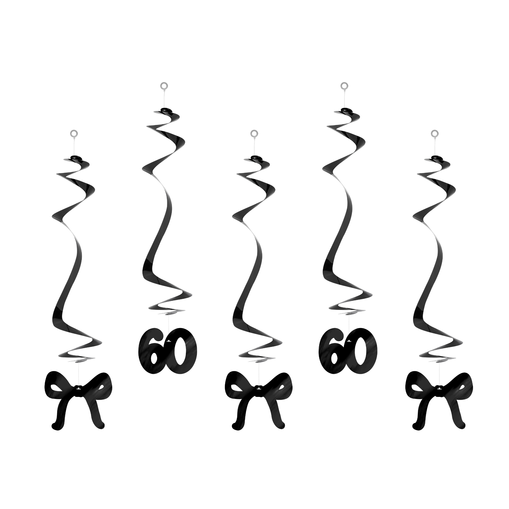 Spiral-Hängedeko "60" mit Schleifen Schwarz -hey-Party.de- Hängedekoration -#Variante_