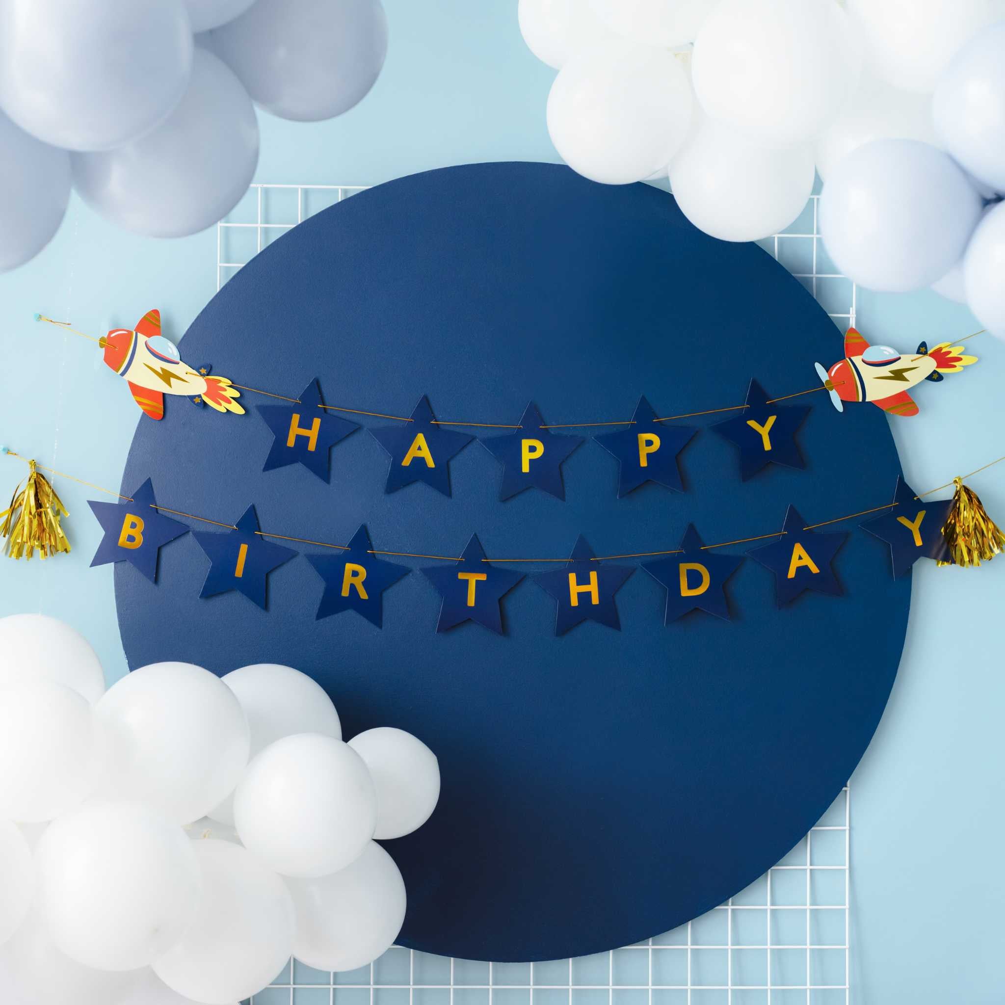 Girlande "Happy Birthday" Flugzeuge -hey-Party.de- Girlanden -#Variante_