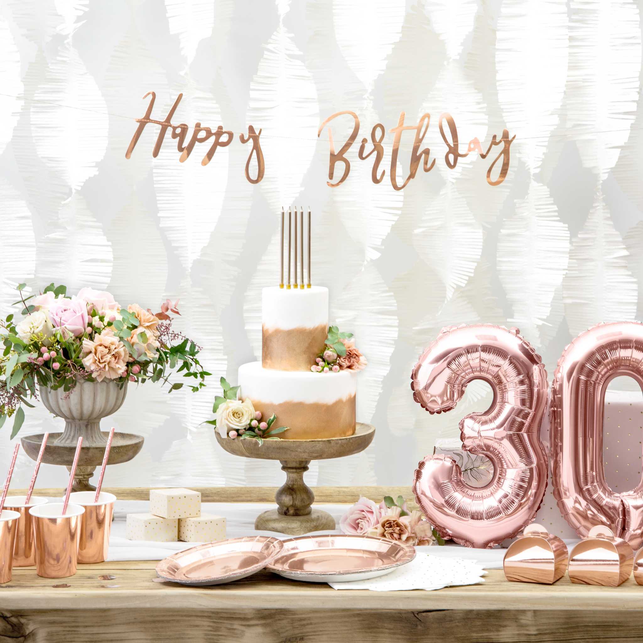 Girlande "Happy Birthday" Roségold -hey-Party.de- Girlanden -#Variante_