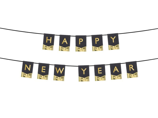 Girlande "Happy New Year", schwarz & gold Hey Party