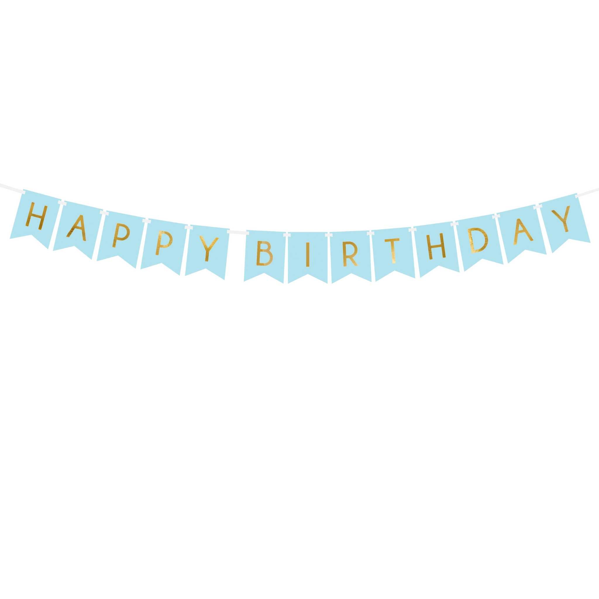 Girlande Wimpel "Happy Birthday" Hellblau & Gold -hey-Party.de- Girlanden -#Variante_