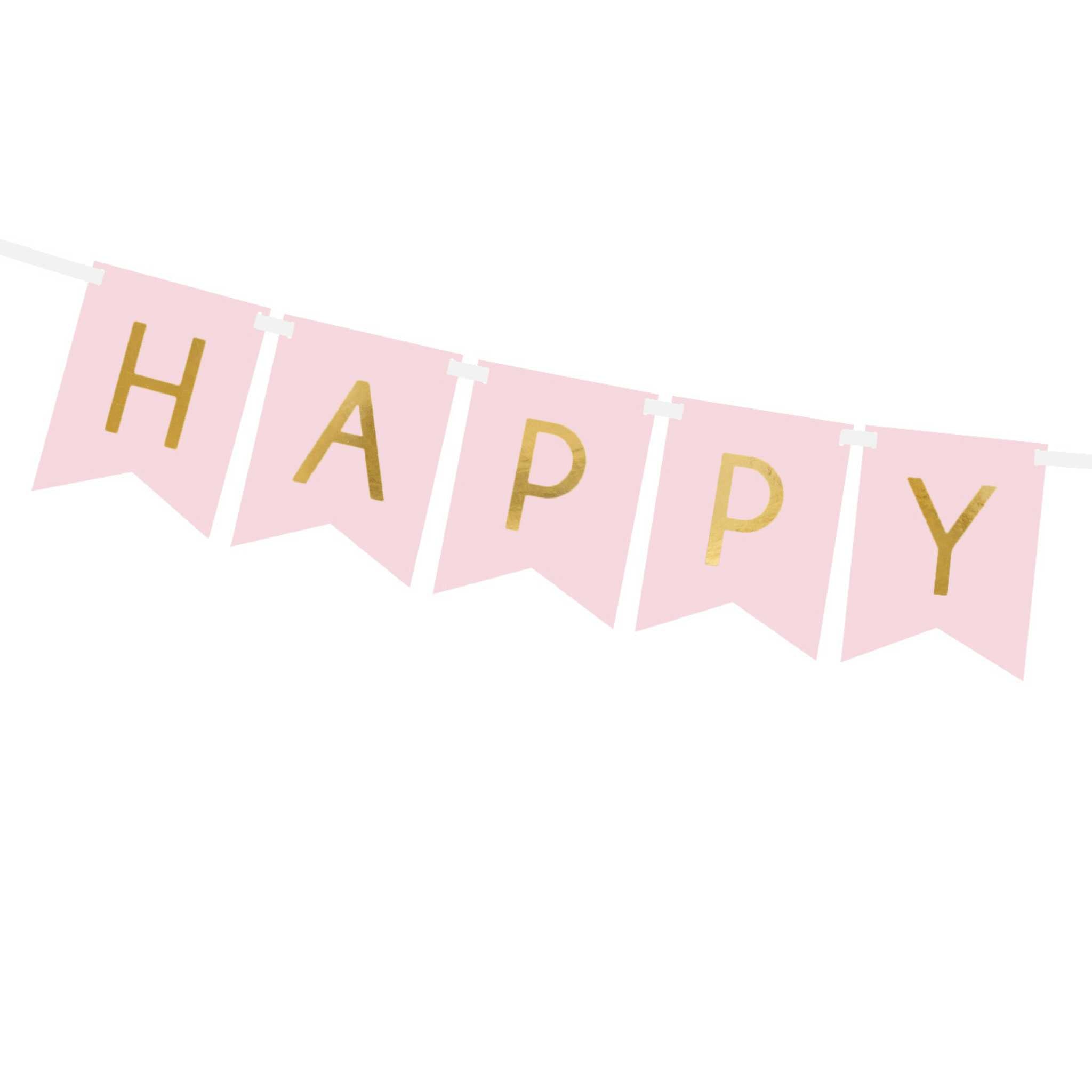 Girlande Wimpel "Happy Birthday" Rosa & Gold -hey-Party.de- Girlanden -#Variante_