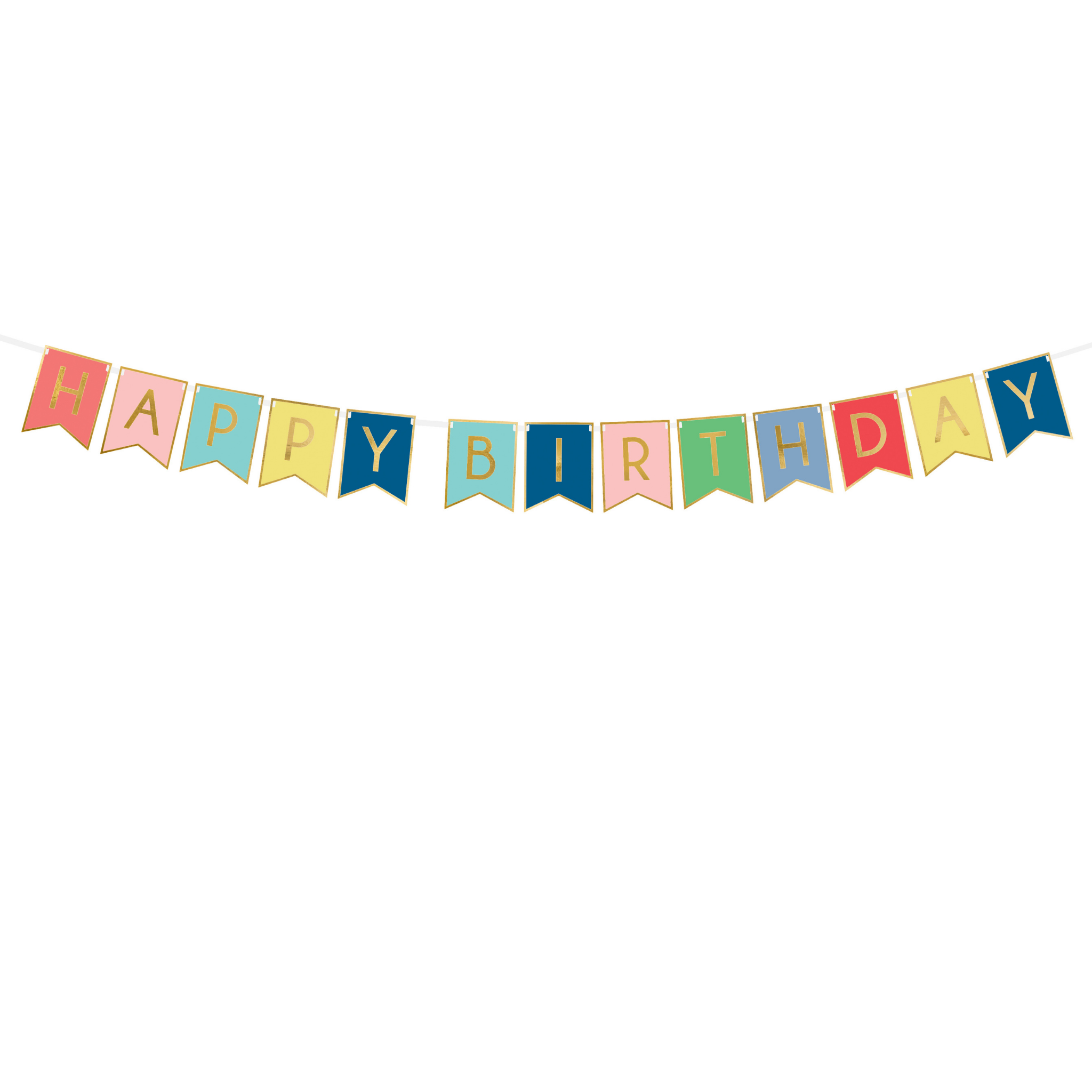 Girlande "Happy Birthday" Bunt & Gold -hey-Party.de- Girlanden -#Variante_