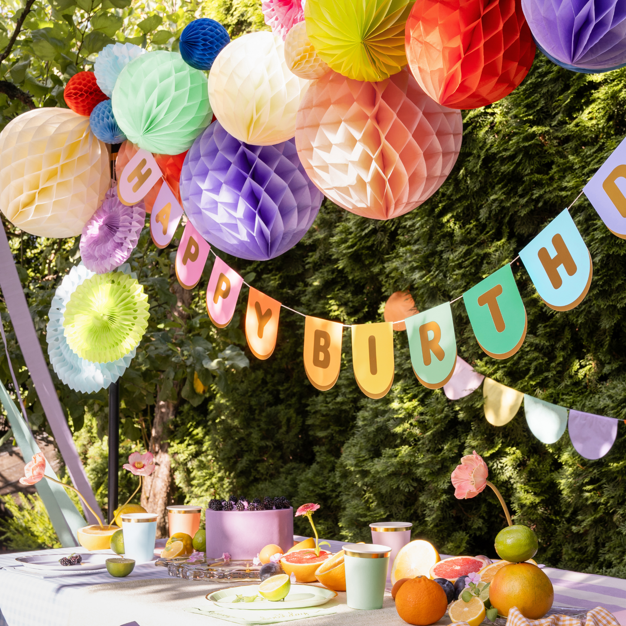 Girlande "Happy Birthday" Rainbow Gold -hey-Party.de- Girlanden -#Variante_