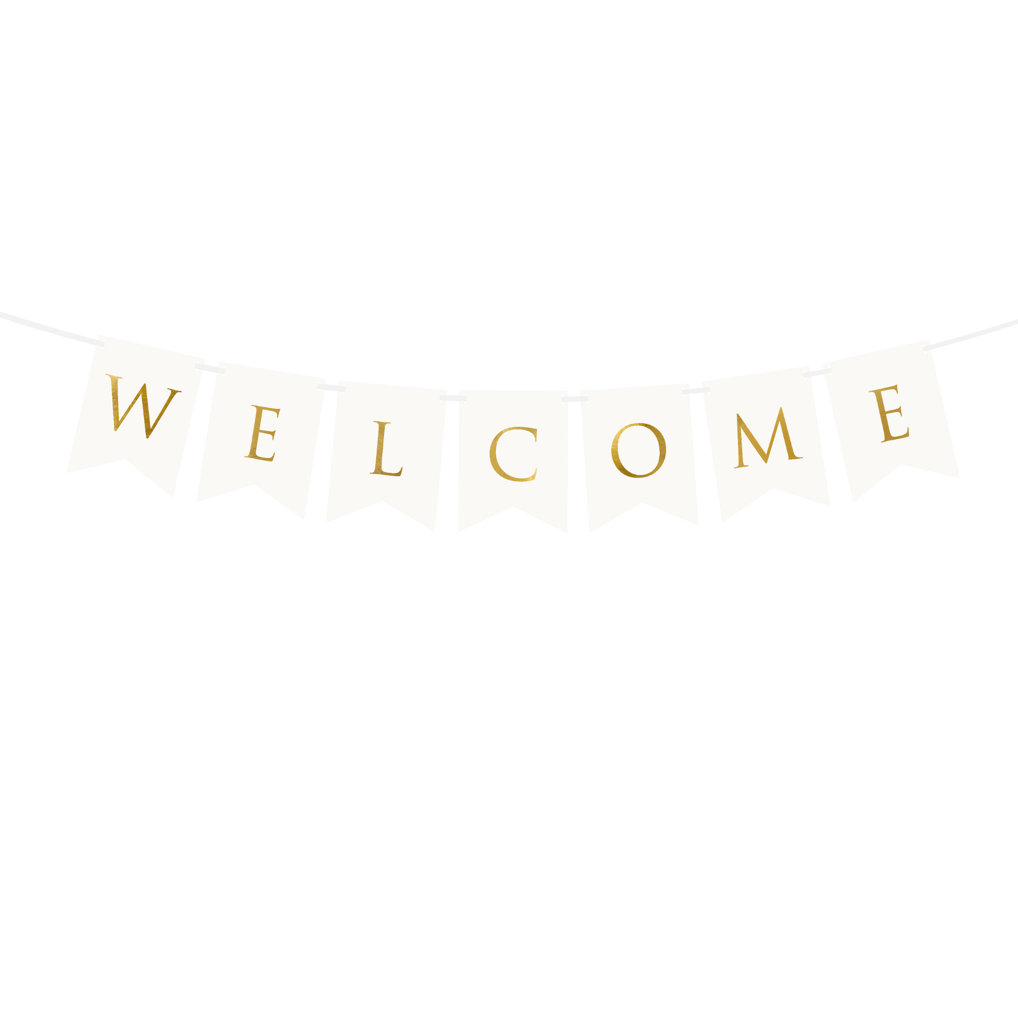 Girlande Wimpel "Welcome" Weiß und Gold -hey-Party.de- Girlanden -#Variante_