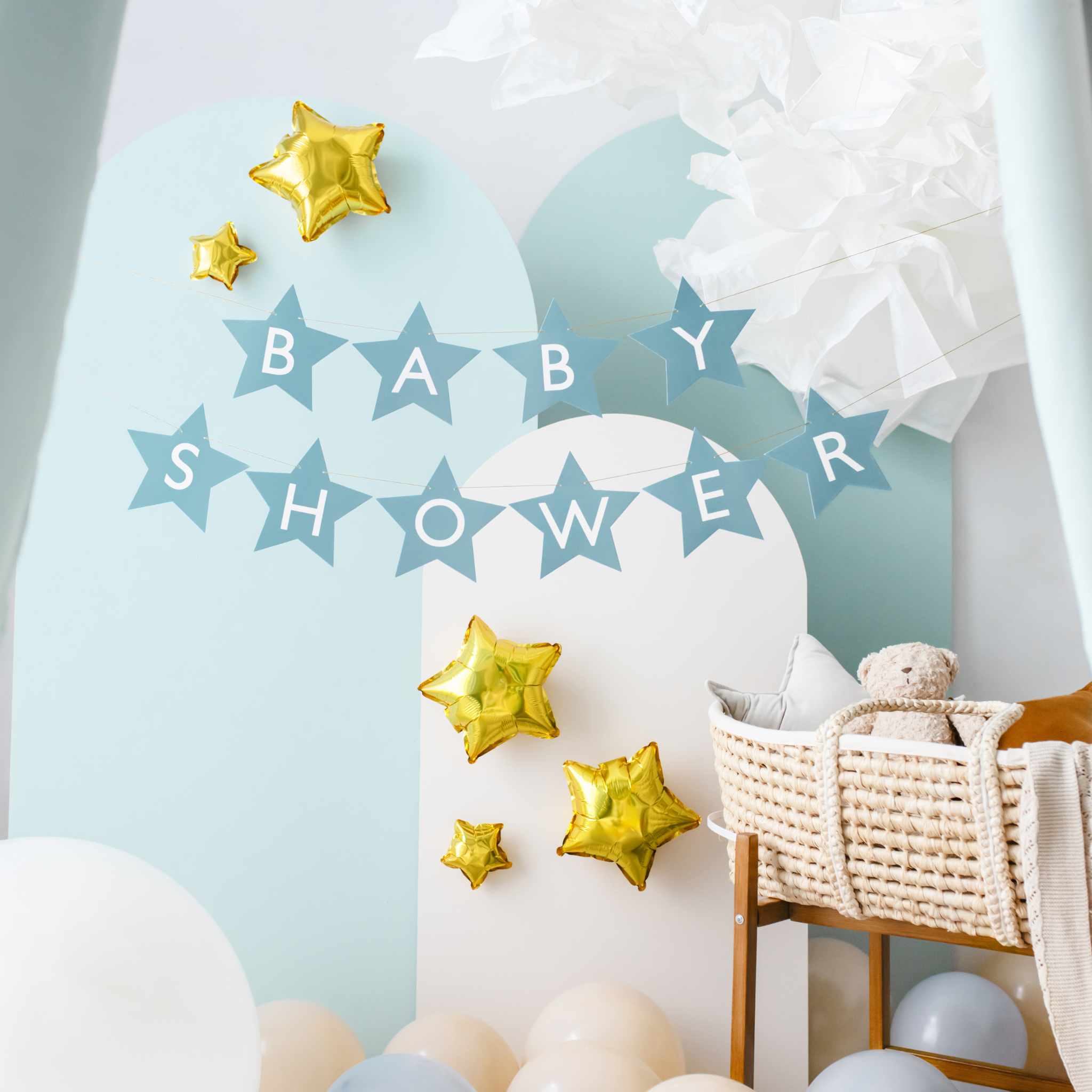 Girlande "Babyshower" Sterne Hellblau -hey-Party.de- Girlanden -#Variante_