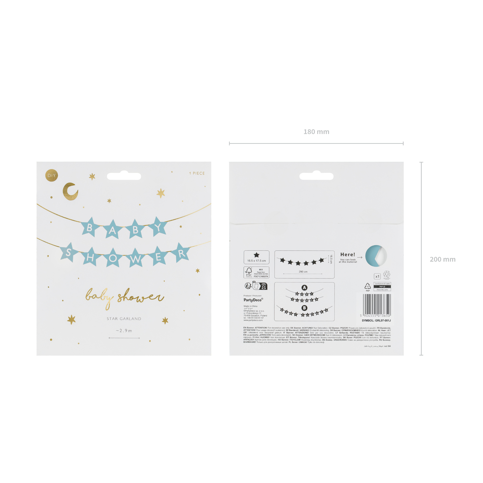 Girlande "Babyshower" Sterne Hellblau -hey-Party.de- Girlanden -#Variante_