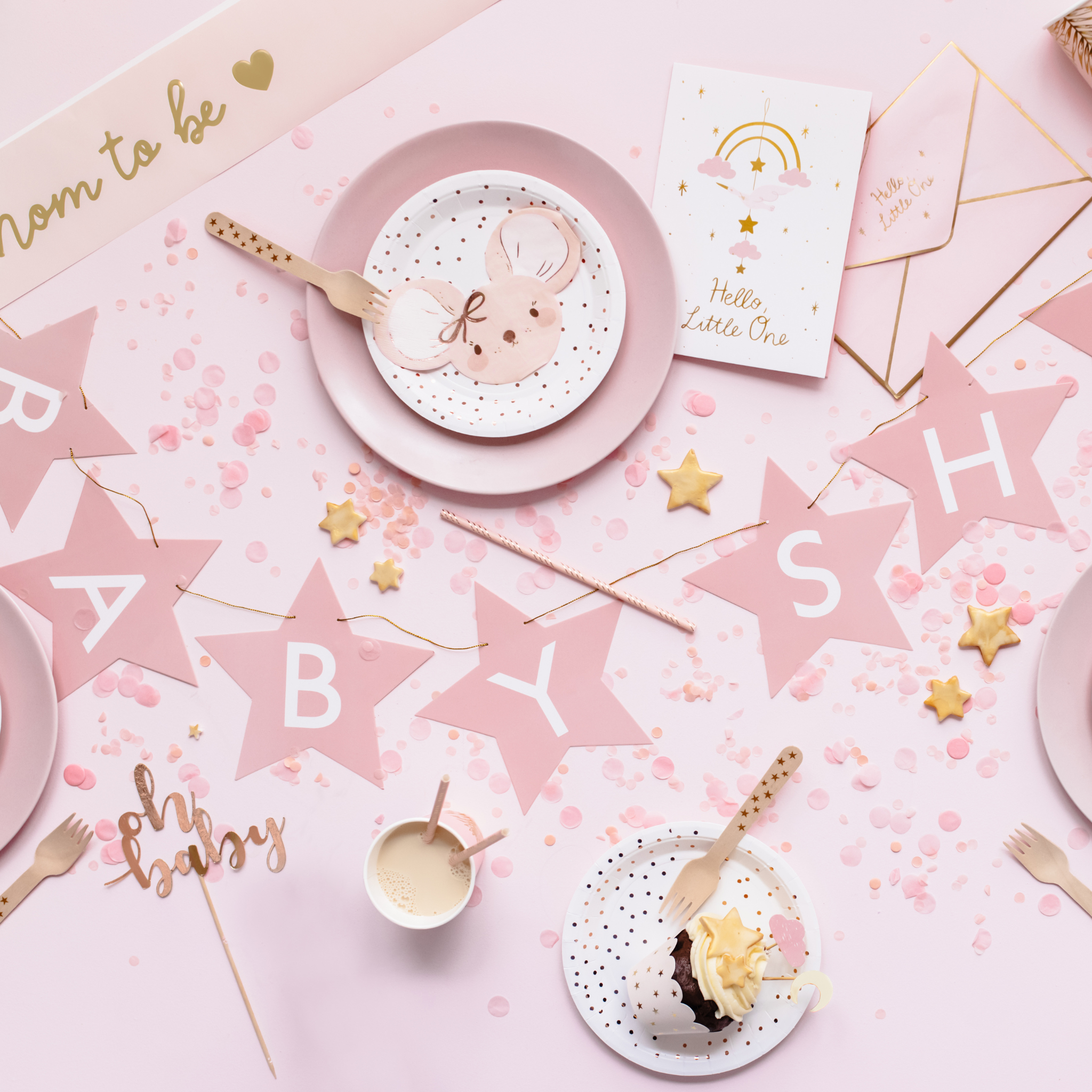 Girlande "Babyshower" Sterne Rosa -hey-Party.de- Girlanden -#Variante_
