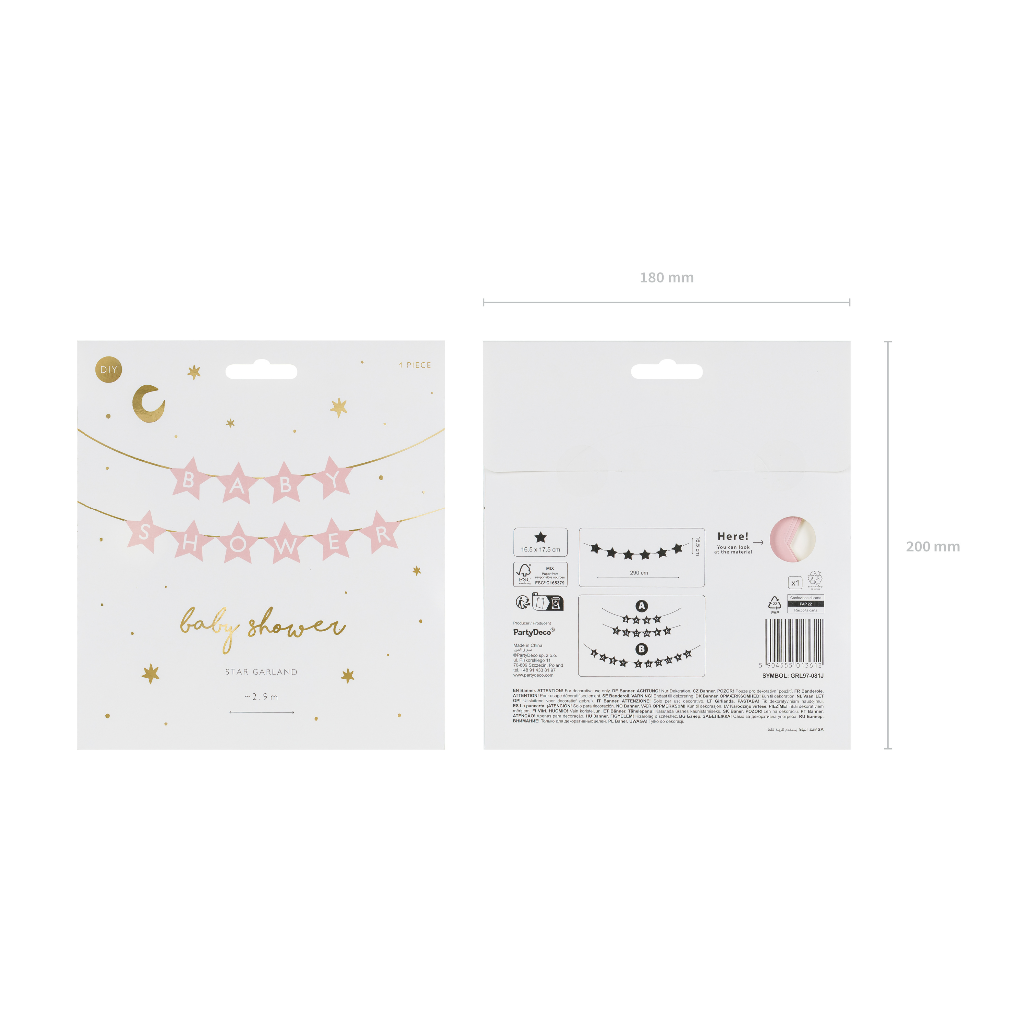 Girlande "Babyshower" Sterne Rosa -hey-Party.de- Girlanden -#Variante_