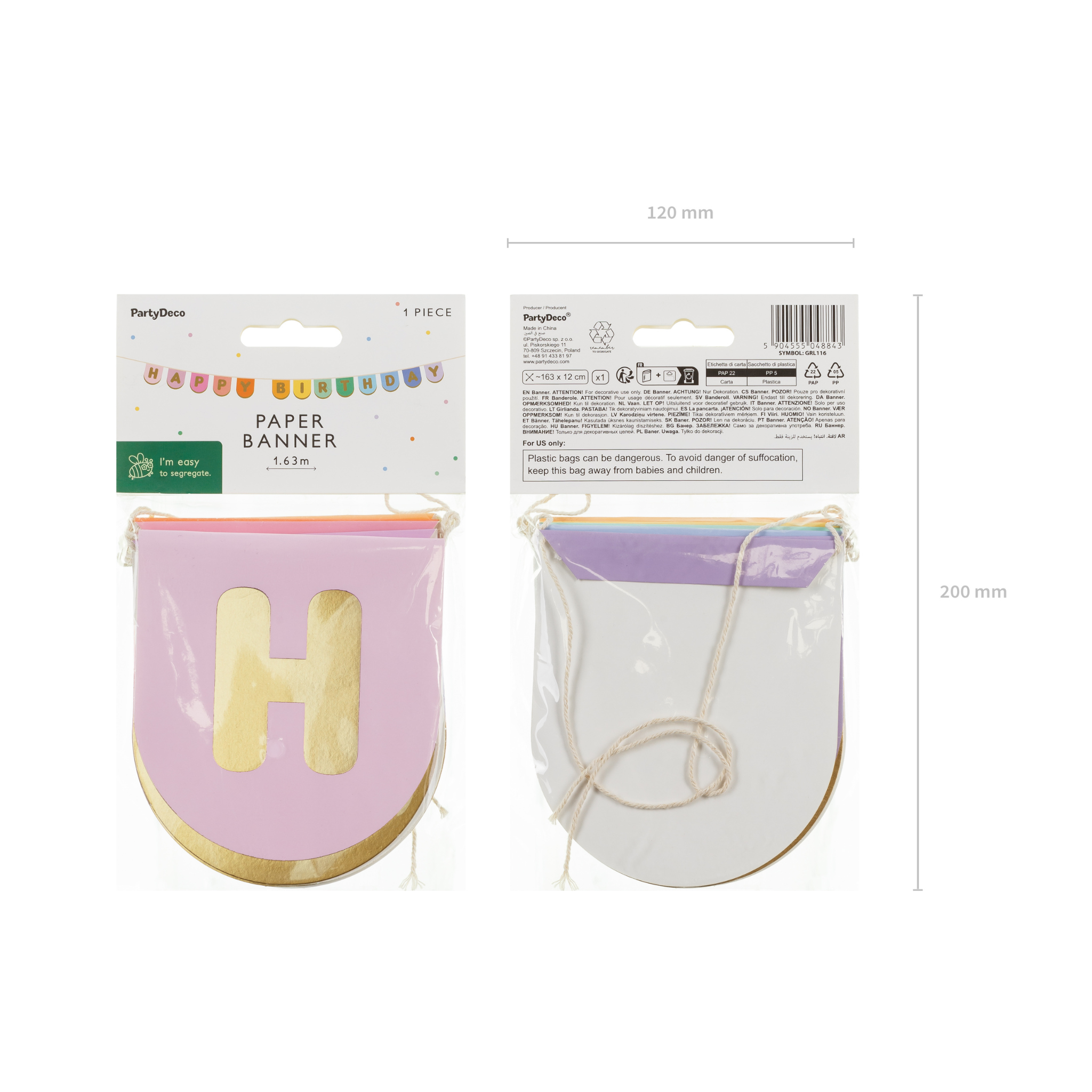 Girlande "Happy Birthday" Rainbow Gold -hey-Party.de- Girlanden -#Variante_