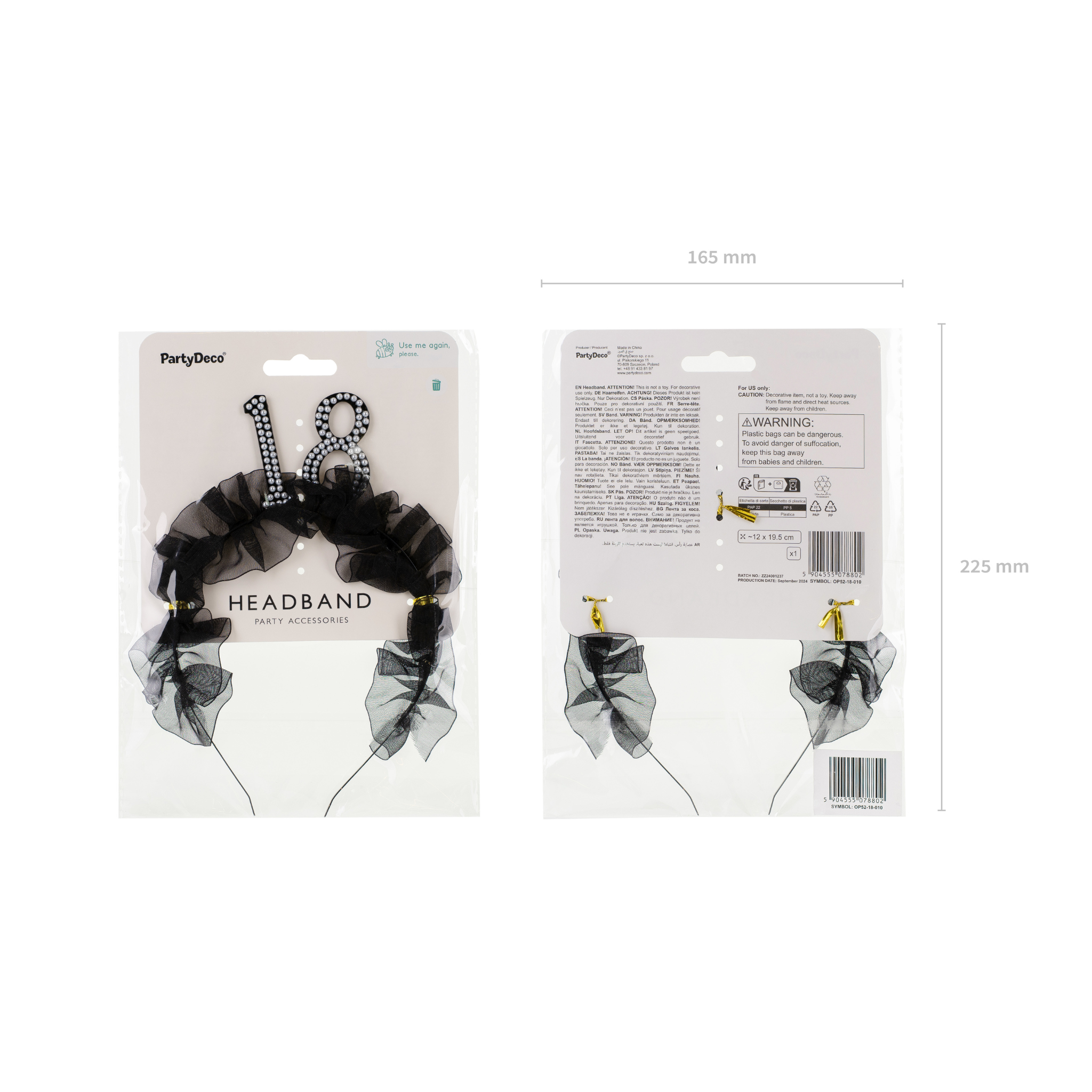 Haarreif "18" Rüschen Schwarz -hey-Party.de- Partyhütchen -#Variante_