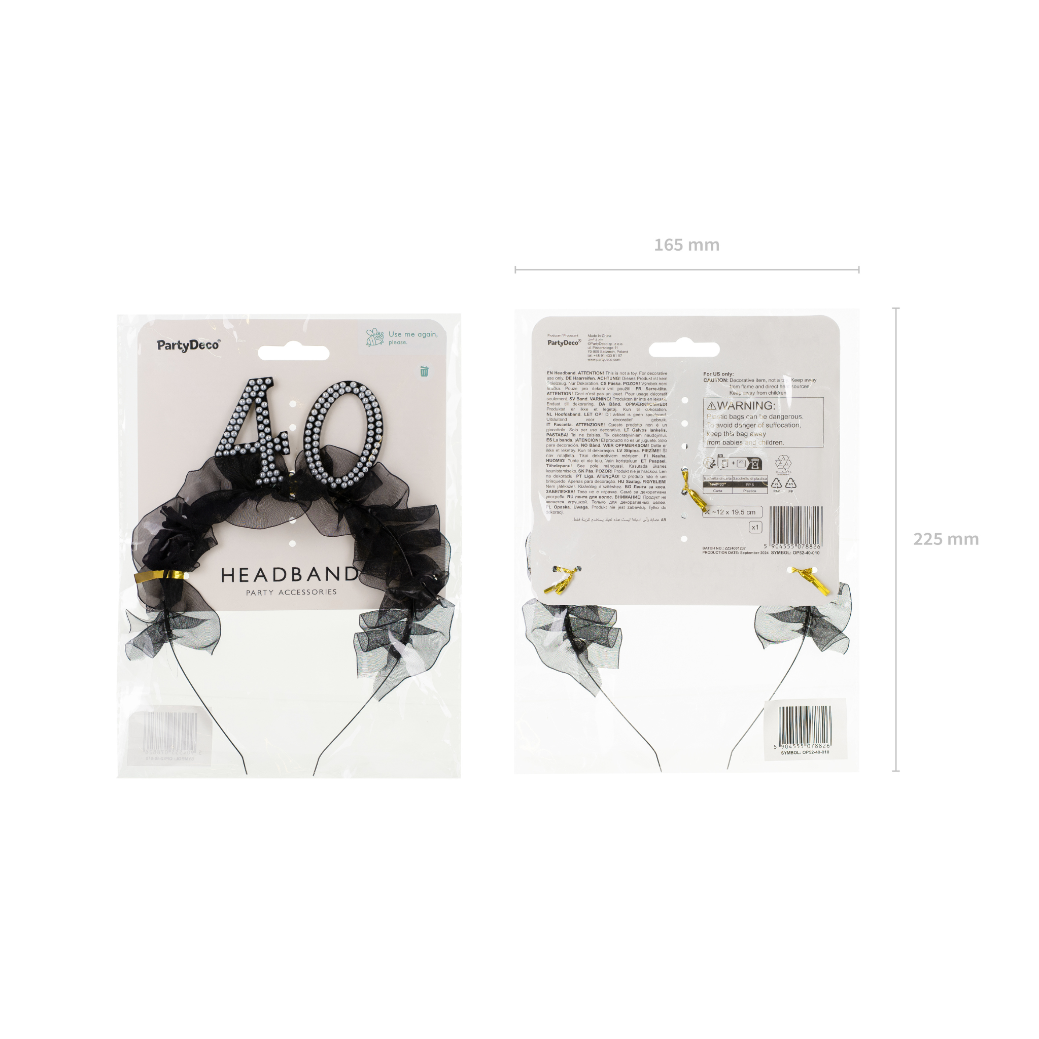 Haarreif "40" Rüschen Schwarz -hey-Party.de- Partyhütchen -#Variante_